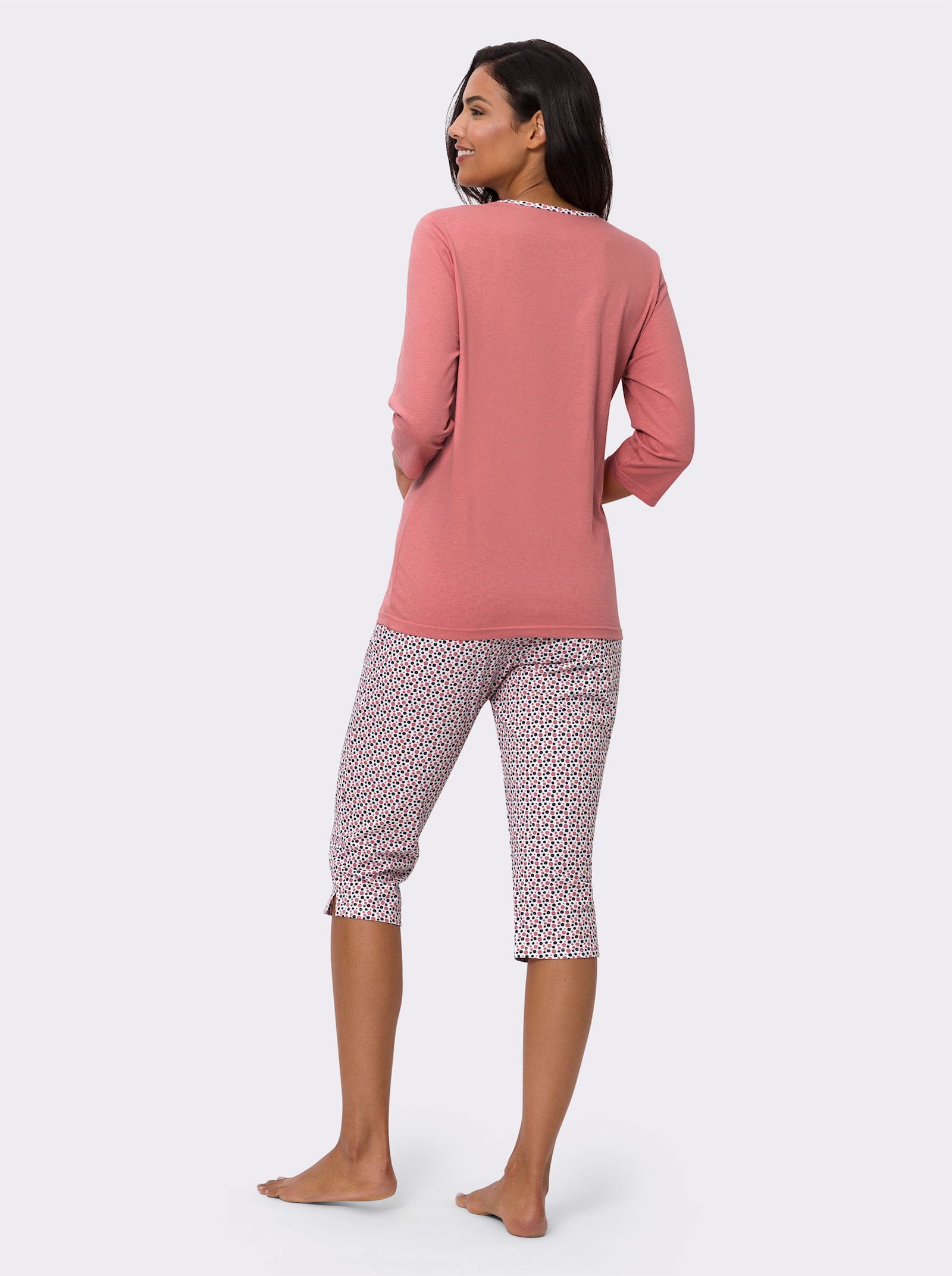 Pyjamas med capribyxa med sprund i sidan - flamingo, med tryck