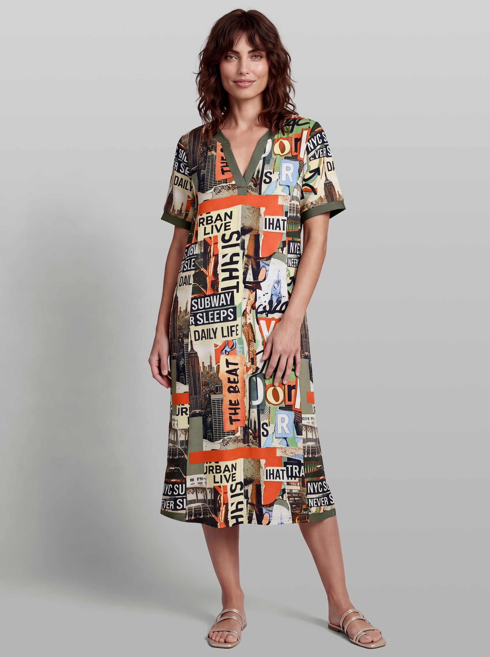 heine Jerseykleid mit Patchwork-Print - sand-schwarz-bedruckt