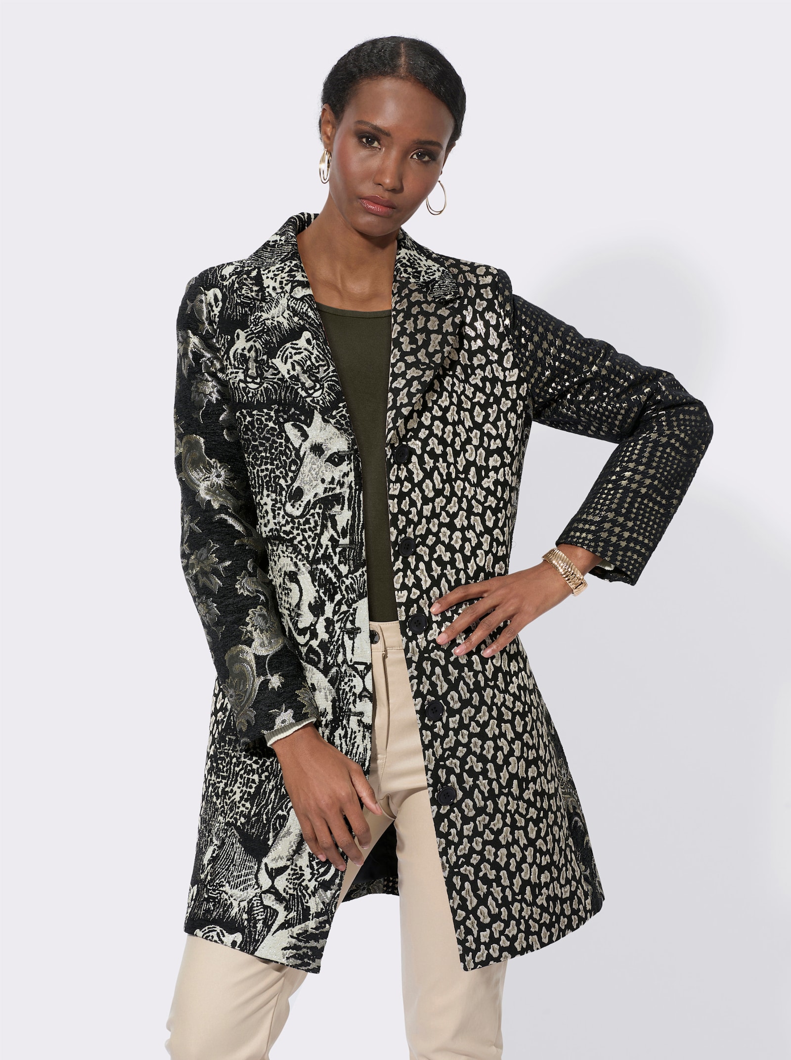Mainpol Jacquardblazer im edlen Muster-Mix - schwarz-sand