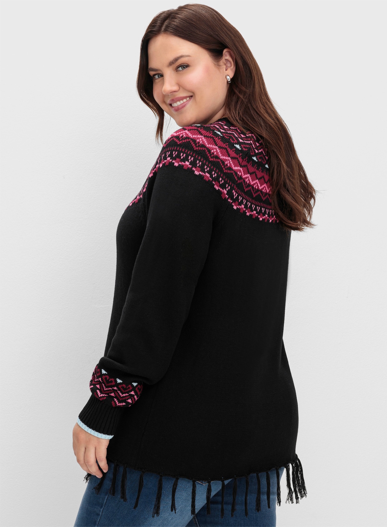 sheego Norwegerpullover - schwarz-gemustert