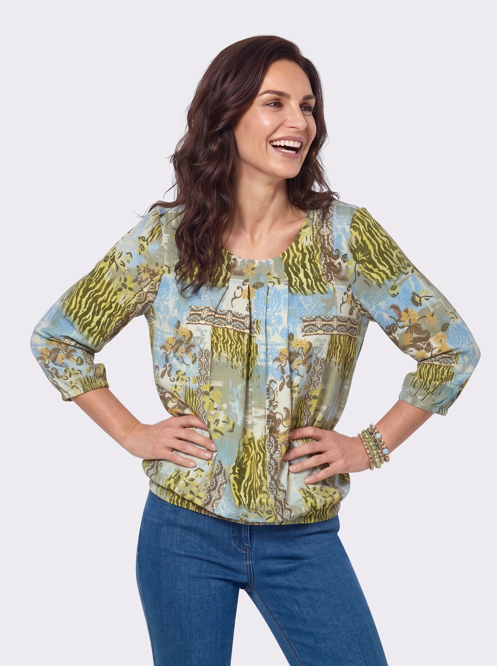 Druckbluse im Muster-Mix - schilf-bedruckt