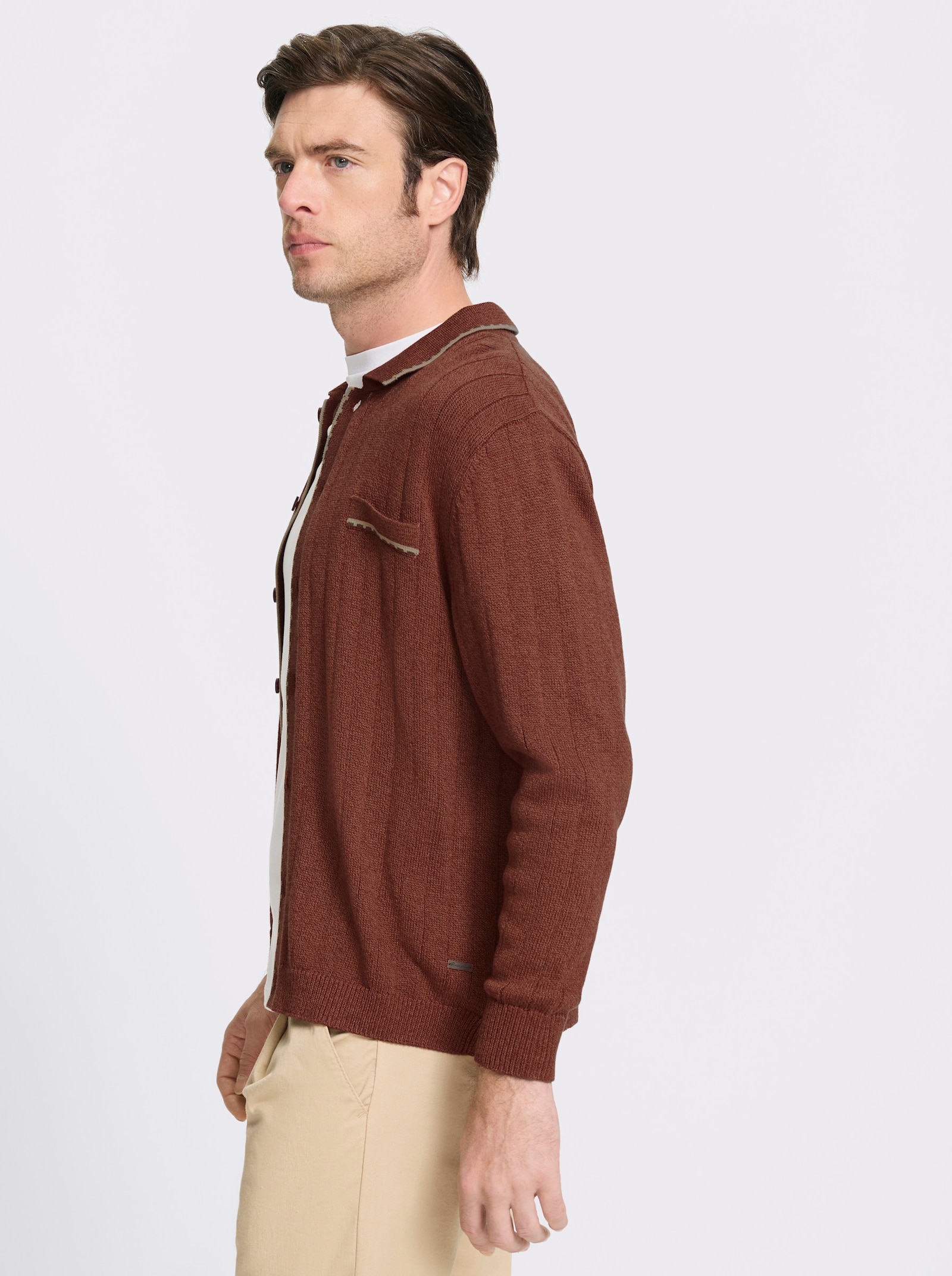 Marco Donati Strickjacke mit Ripp-Muster, 50% Baumwolle - rostrot-meliert