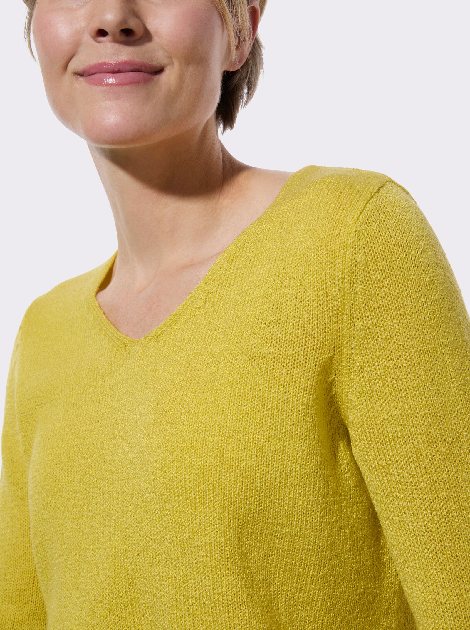 V-Ausschnitt-Pullover mit gerippten Abschlüssen - limone