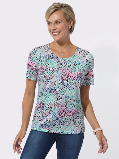 Rundhalsshirt mit grafischem Dessin - fuchsia-mittelblau-bedruckt