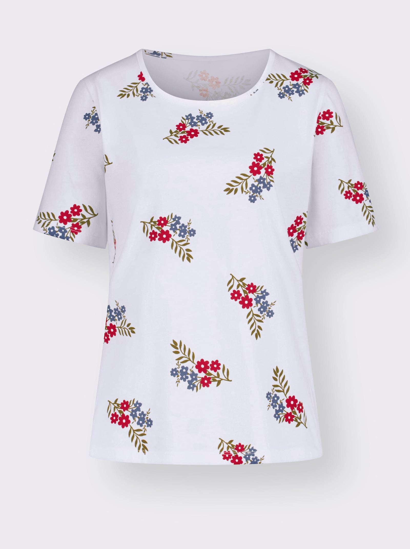 Kurzarmshirt mit Blütendruck - weiß