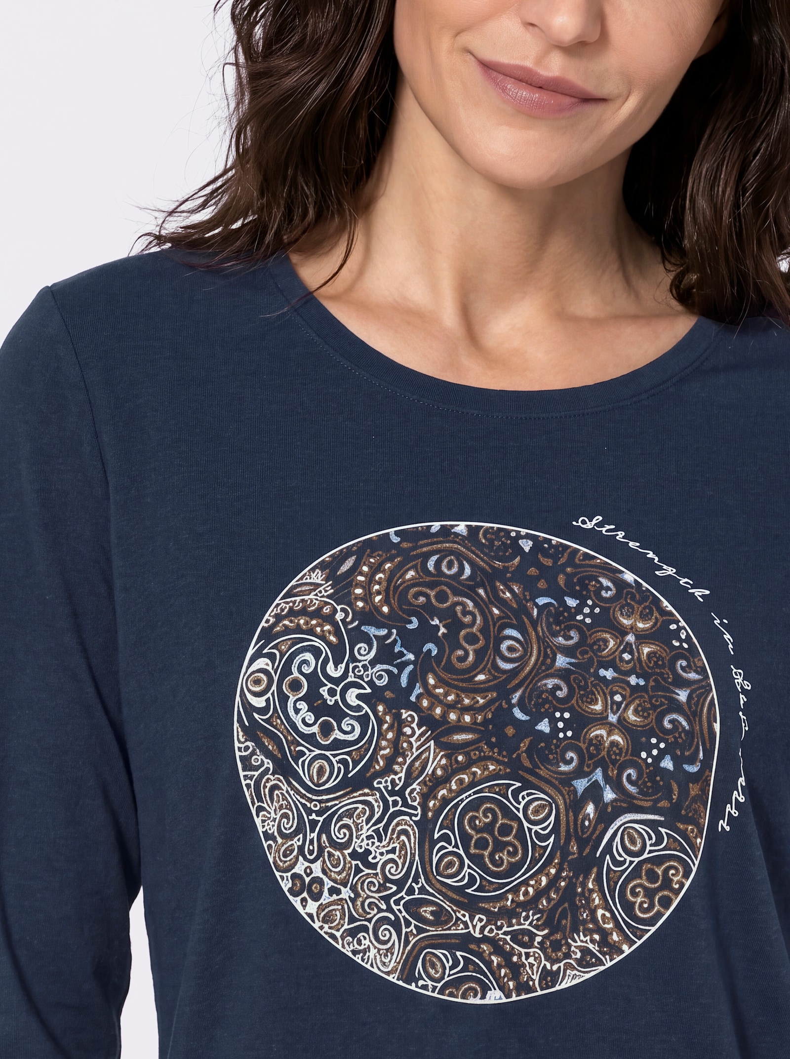 3/4-Arm-Shirt mit Druckmotiv im Vorderteil - marine-bedruckt