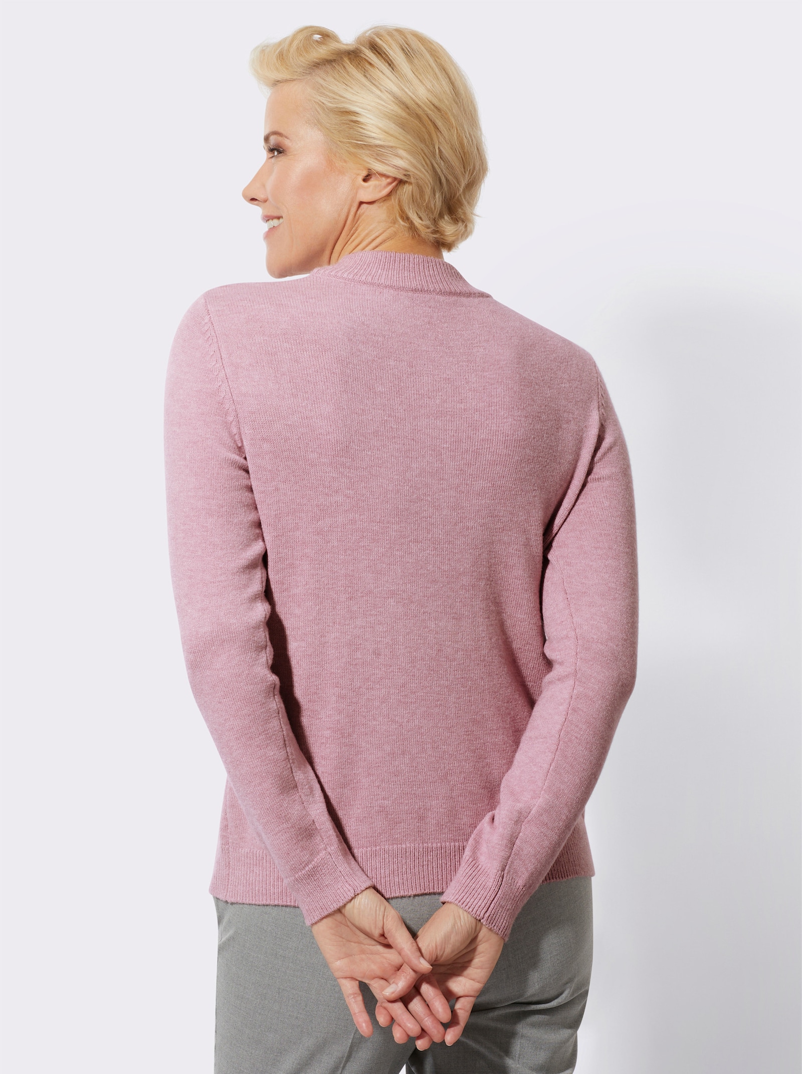 Stehkragenpullover mit Glitzersteinchen - mauve-meliert