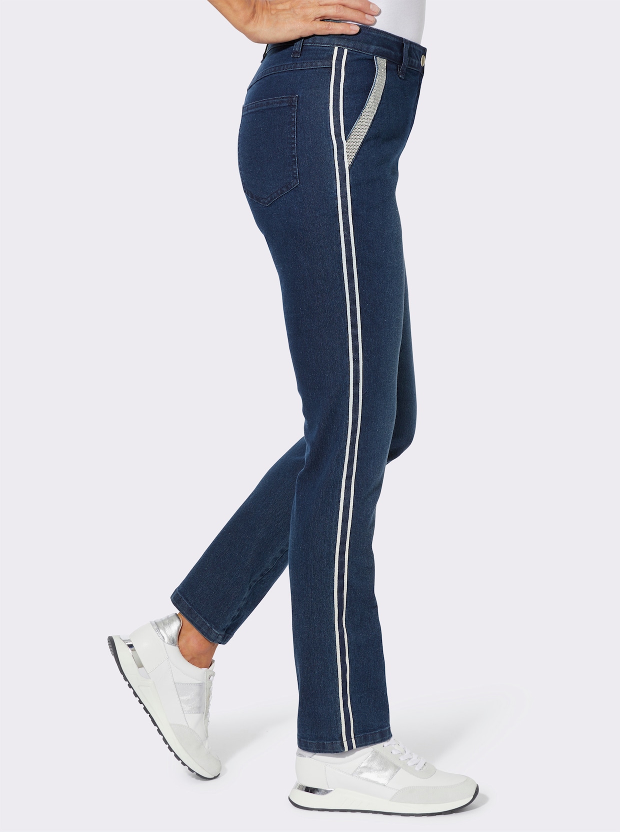 Jeans mit Galonstreifen - blue-stone-washed