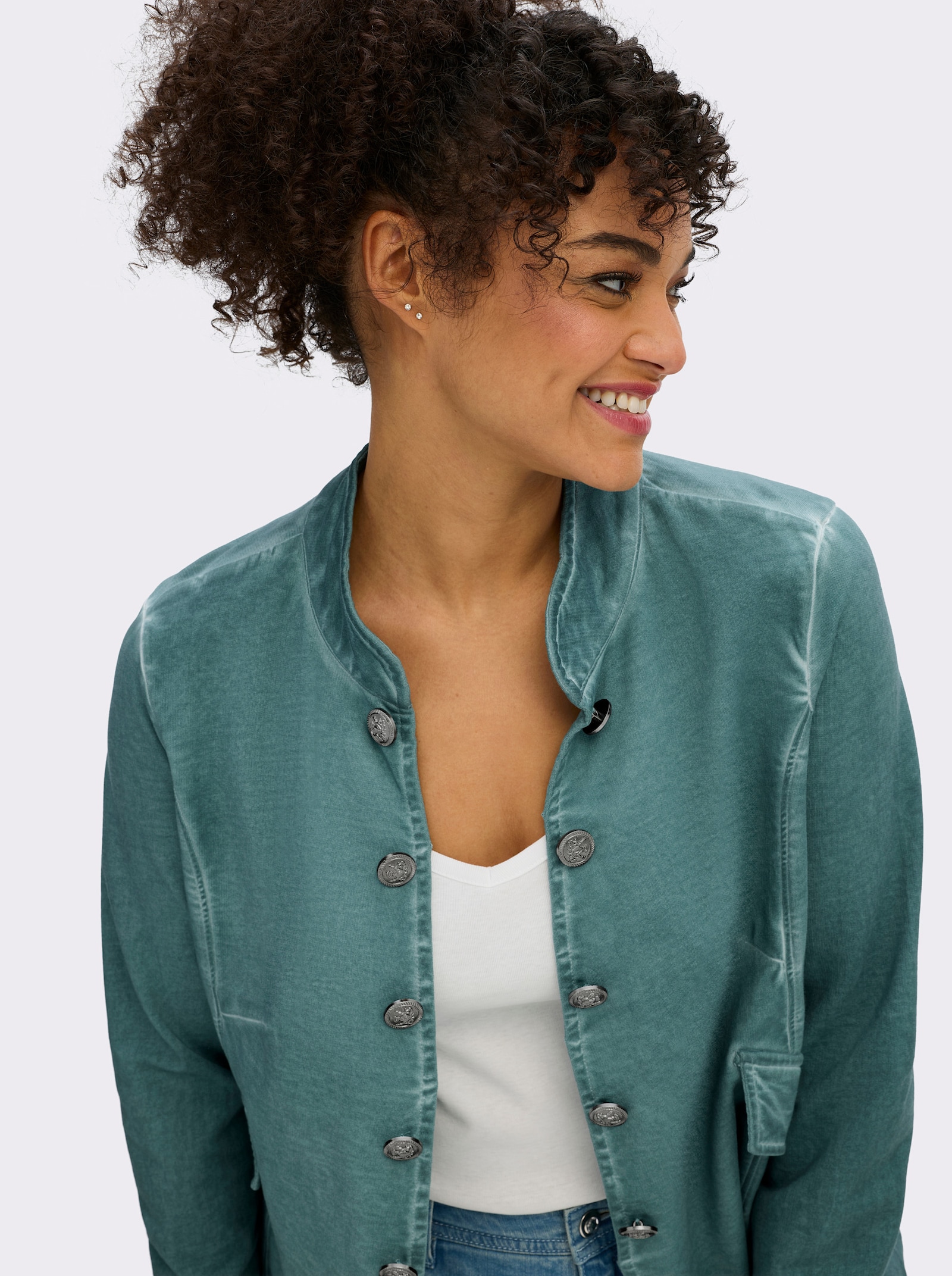 Sweatjacke in Oil-dyed-Optik - jade