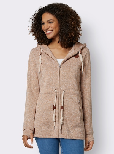 Strickfleecejacke - camel-weiß-meliert