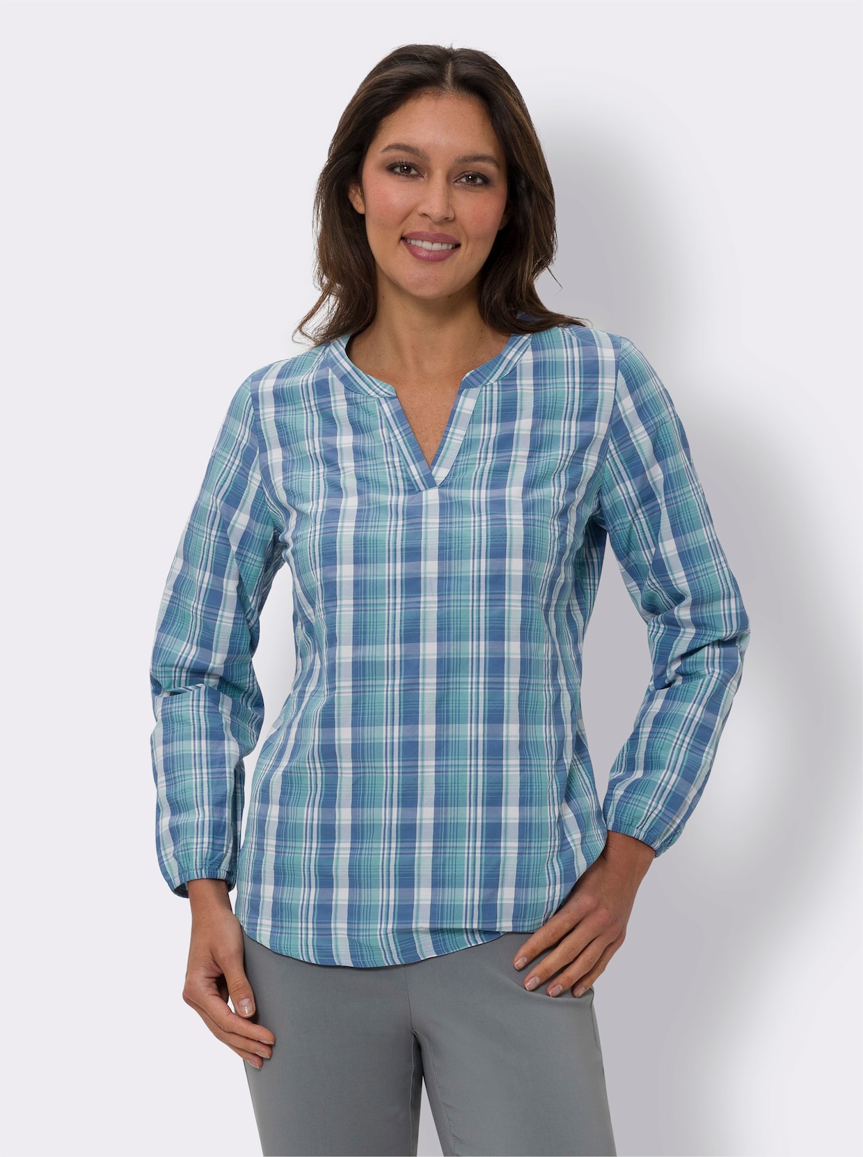 Geruite blouse - middenblauw/salie geruit