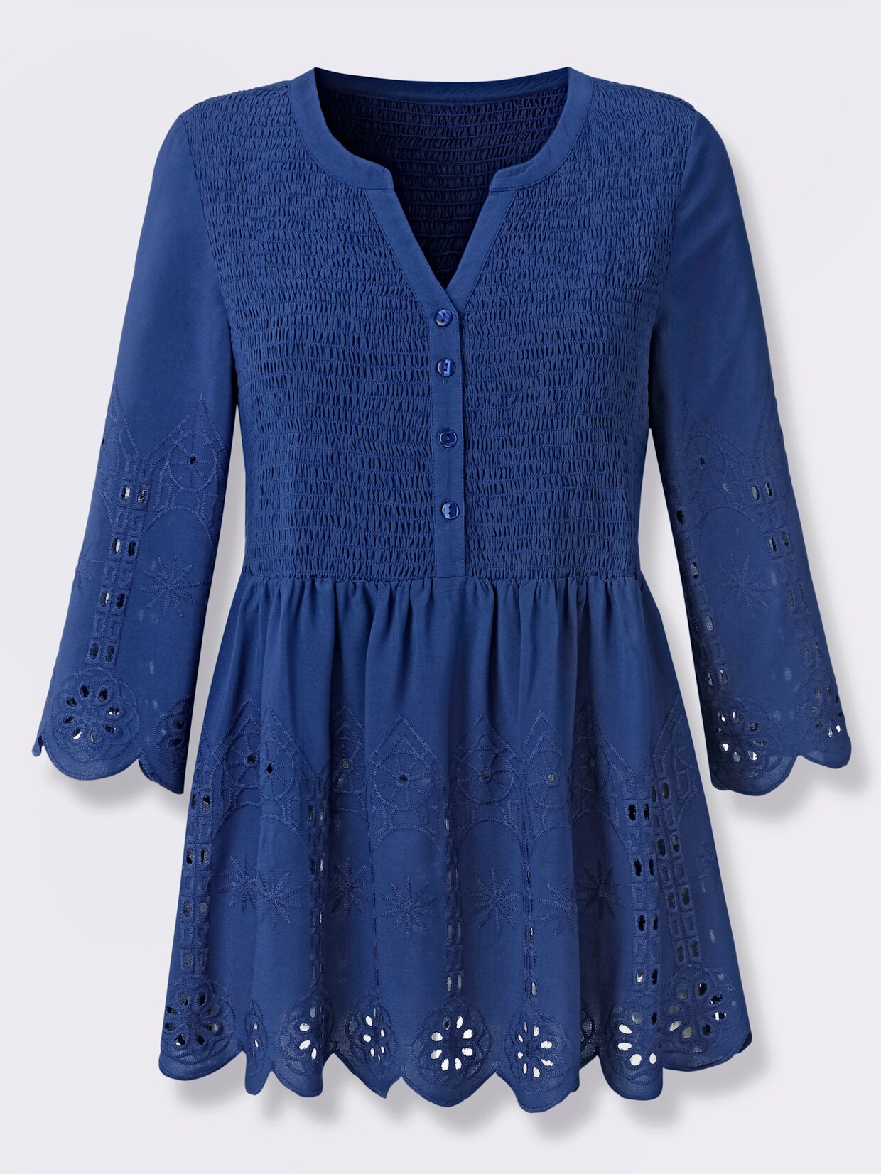 Spetstunika med hålbroderi - kungsblå
