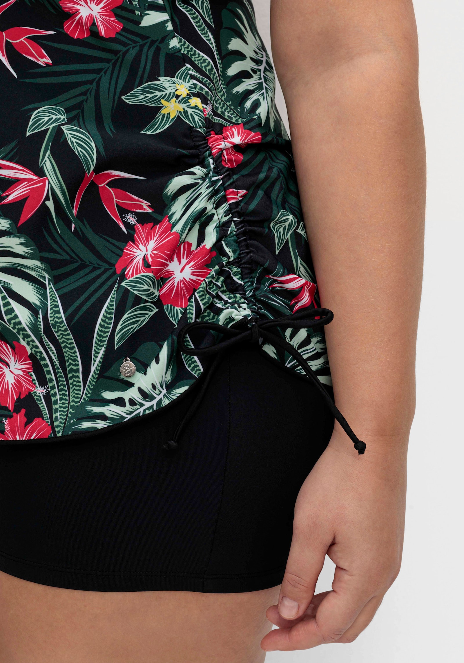 sheego Tankini-Oberteil mit Tropical-Print - schwarz-gemustert