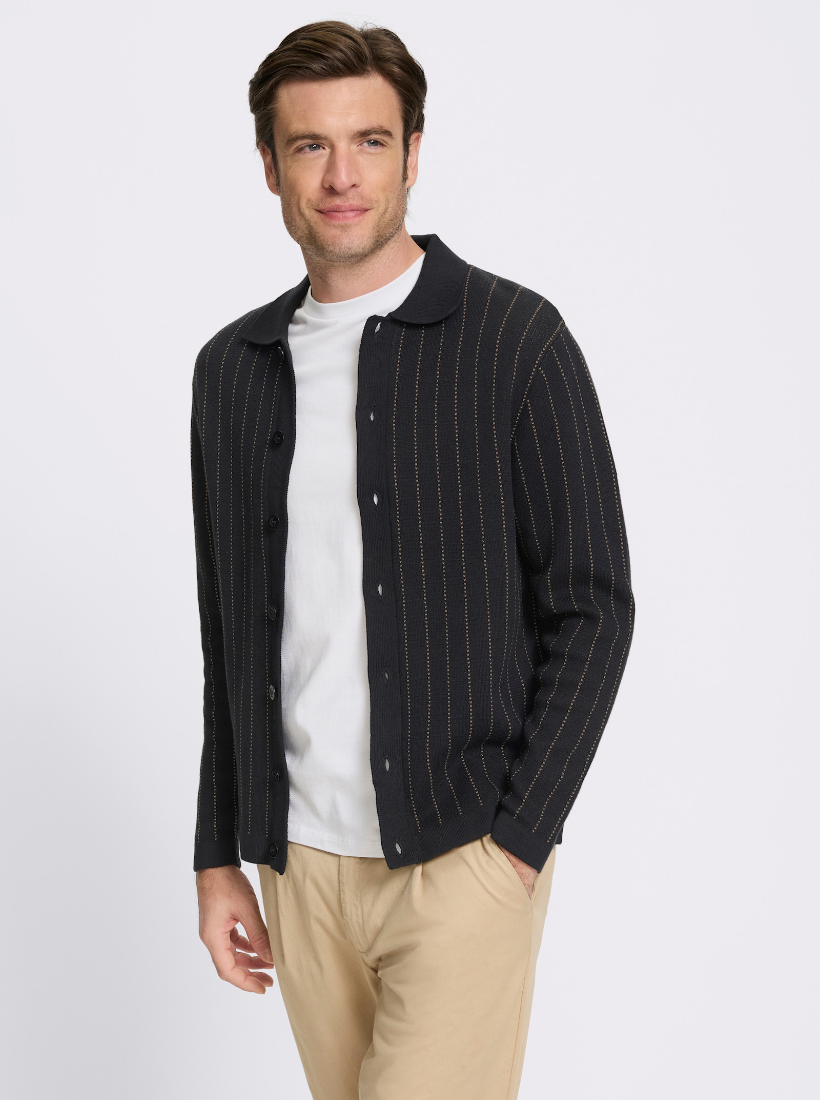 Marco Donati Strickjacke mit Jacquard-Muster, Baumwolle - schwarz