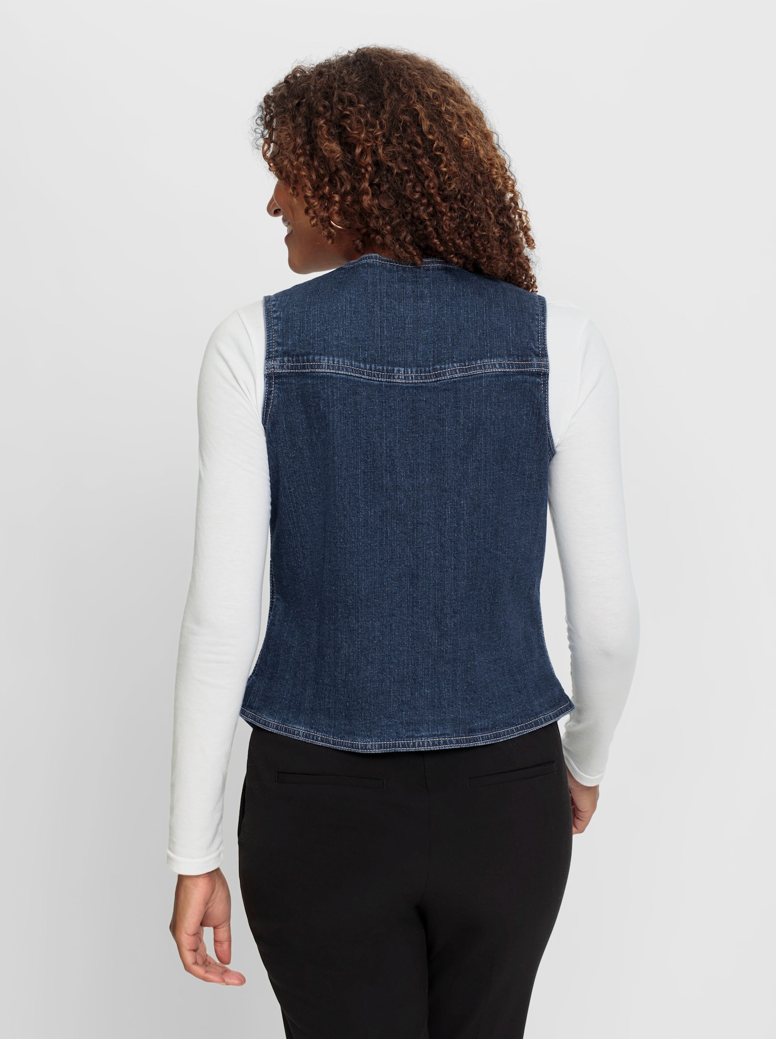 Jeansweste mit spitz zulaufendem Saum - blue-stone-washed