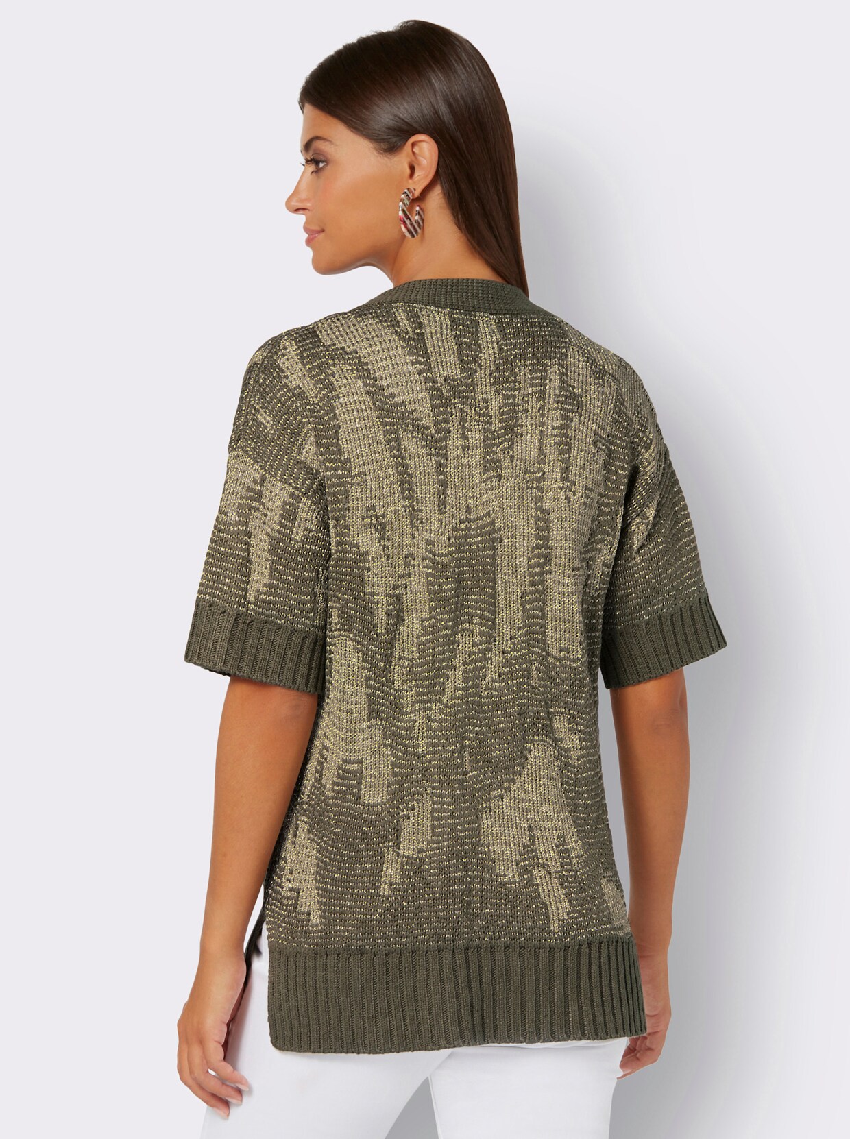Jacquardvest - kaki/goudkleurig gedessineerd