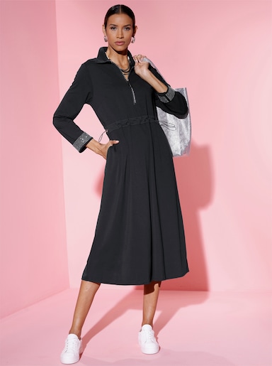 Polokleid mit Weitenregulierung auf Taillenhöhe - schwarz