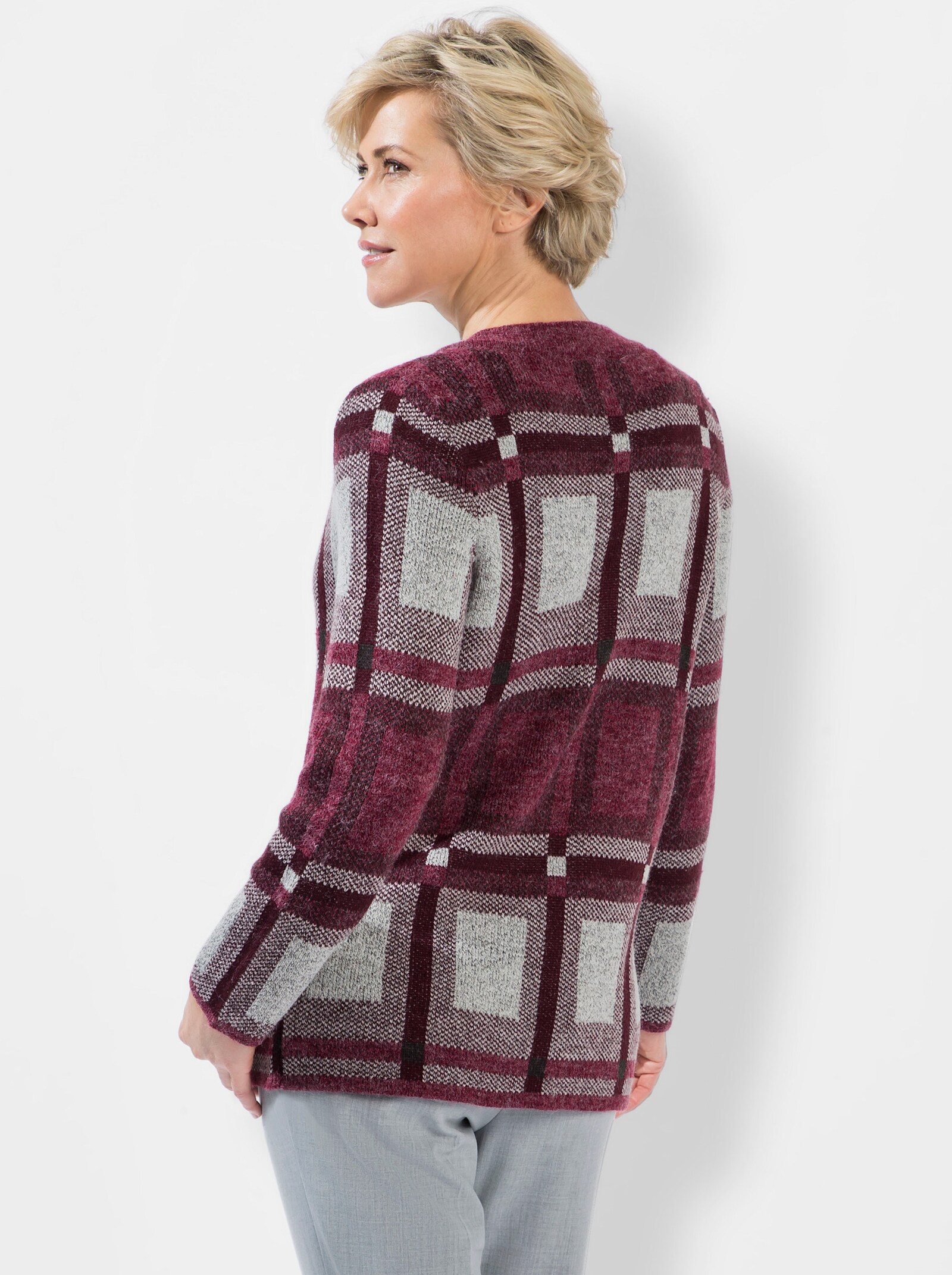 Strickjacke im Jacquard-Dessin - bordeaux-graphit-gemustert