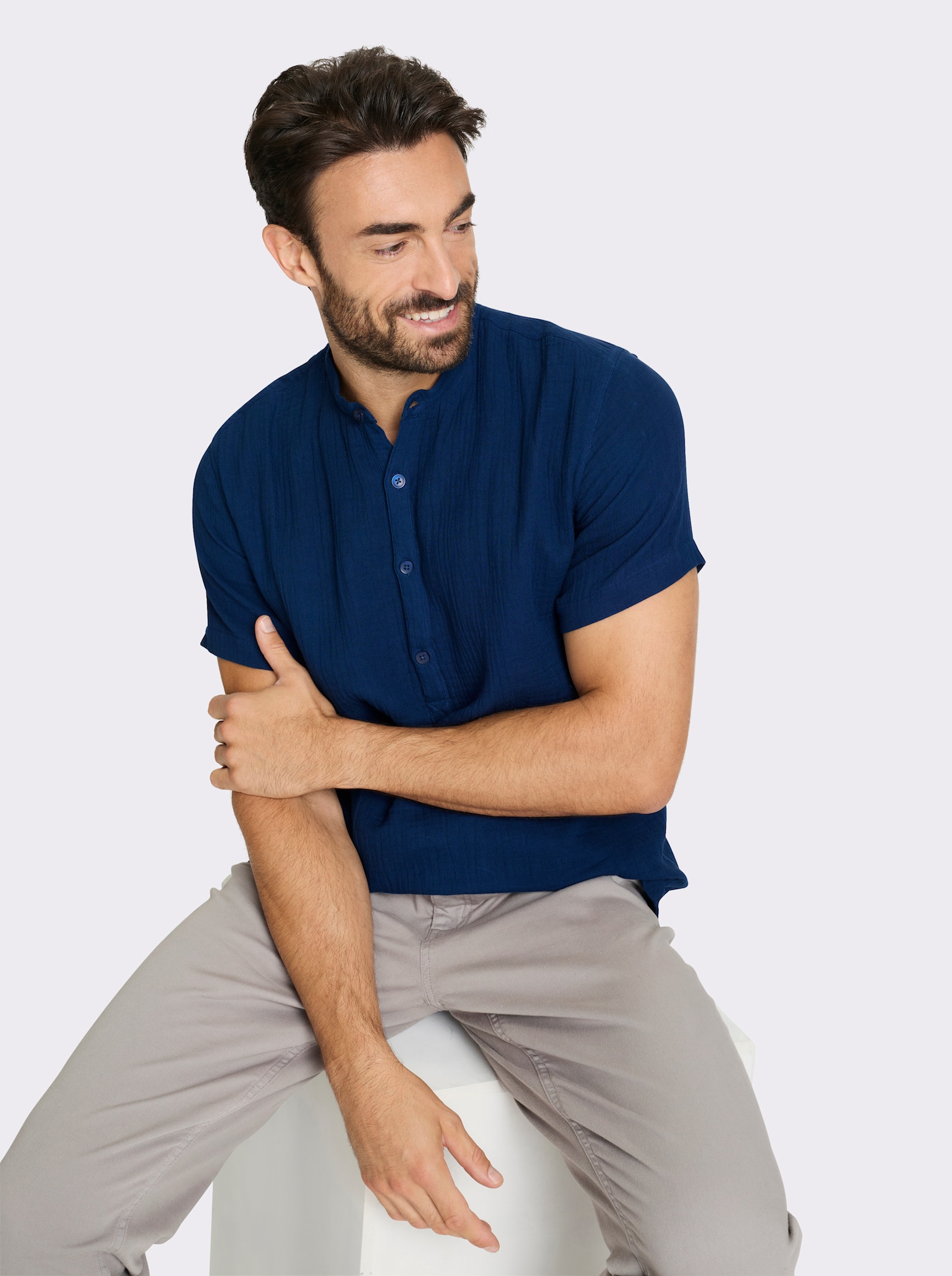 Catamaran Kurzarmhemd in Musselin-Qualität - dunkelblau