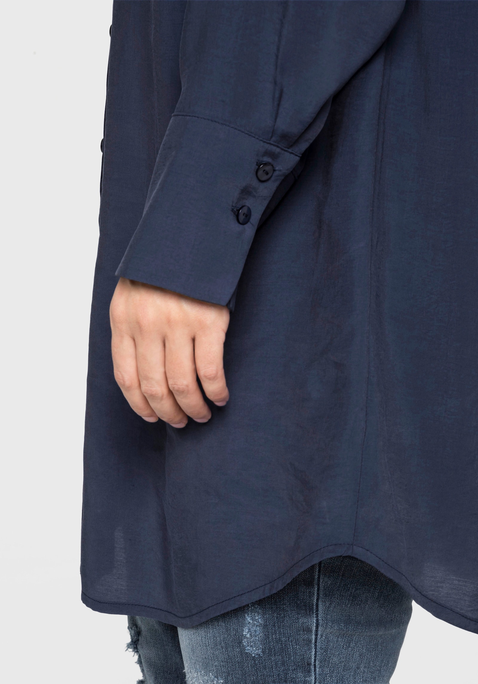 sheego Longbluse mit Raffungen - marine