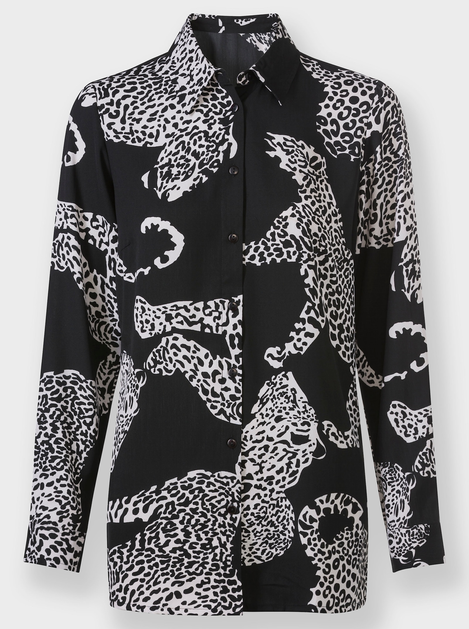 Hemdbluse mit Animal-Print - schwarz-ecru-gemustert