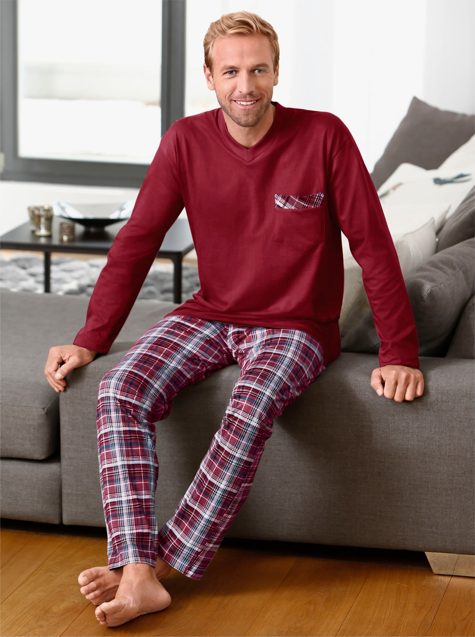 Top Ten Pyjama - wijnrood geruit