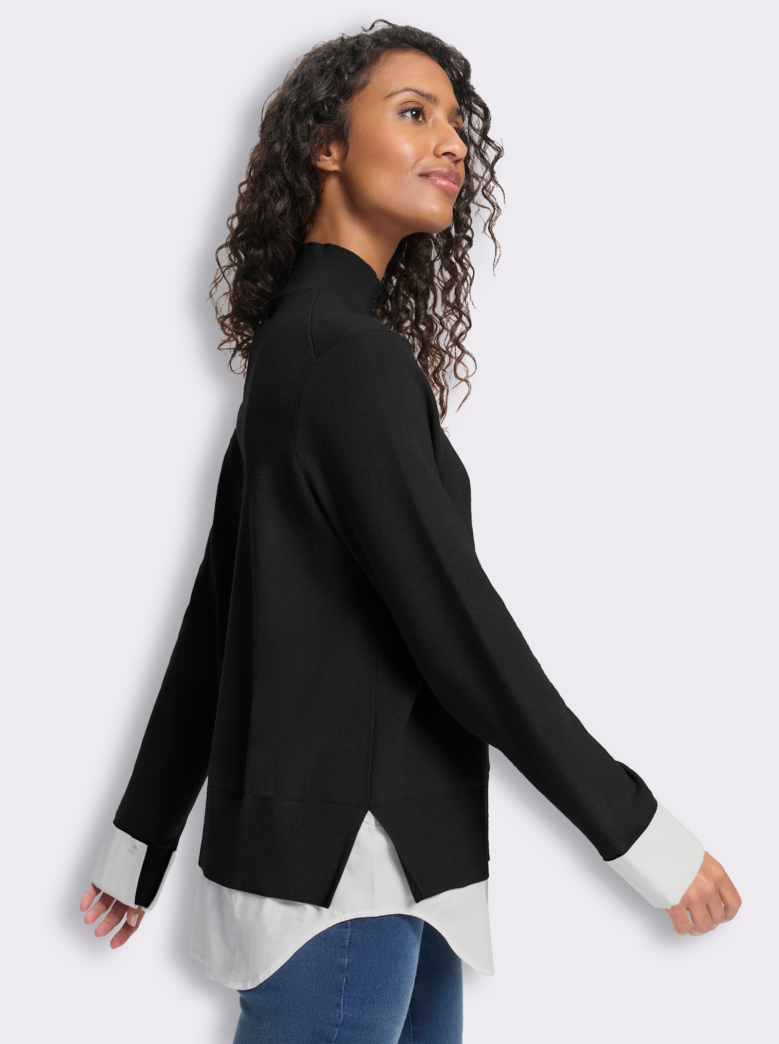 heine Feinstrickpullover in 2-in-1-Optik - schwarz