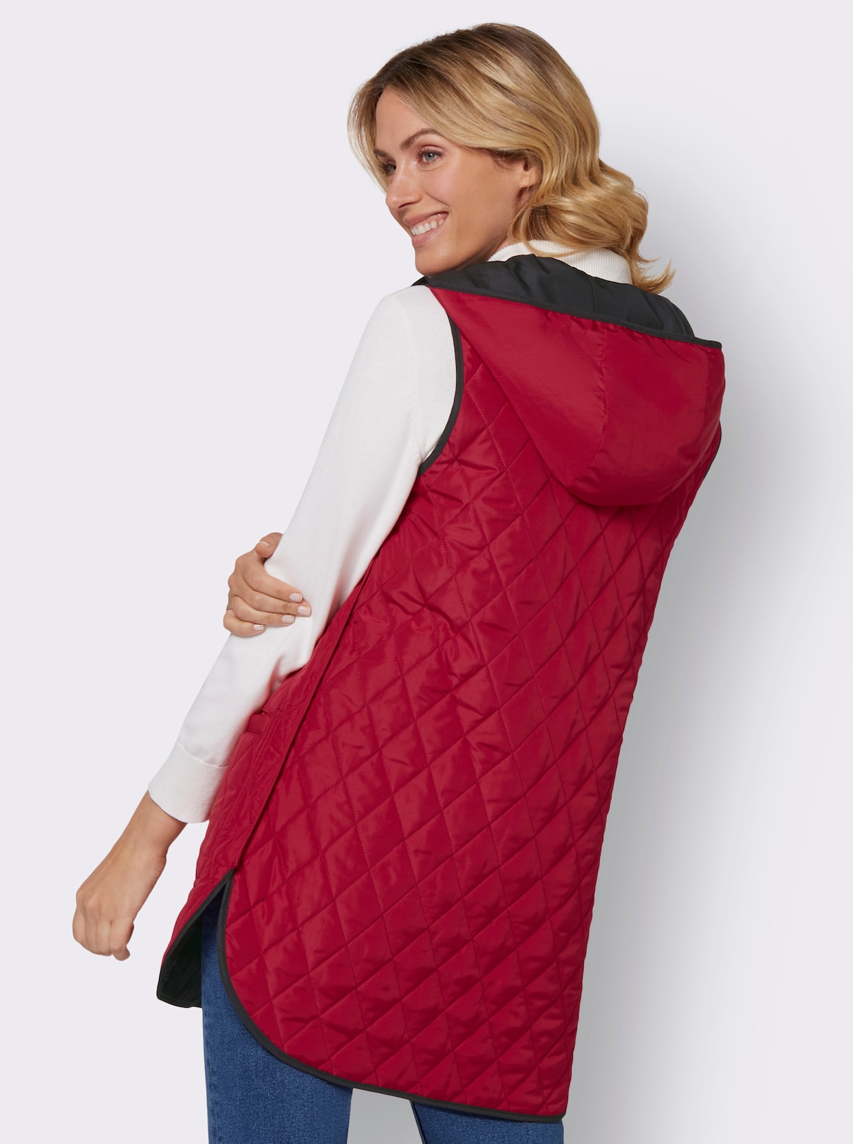 Doorgestikte bodywarmer - rood/zwart