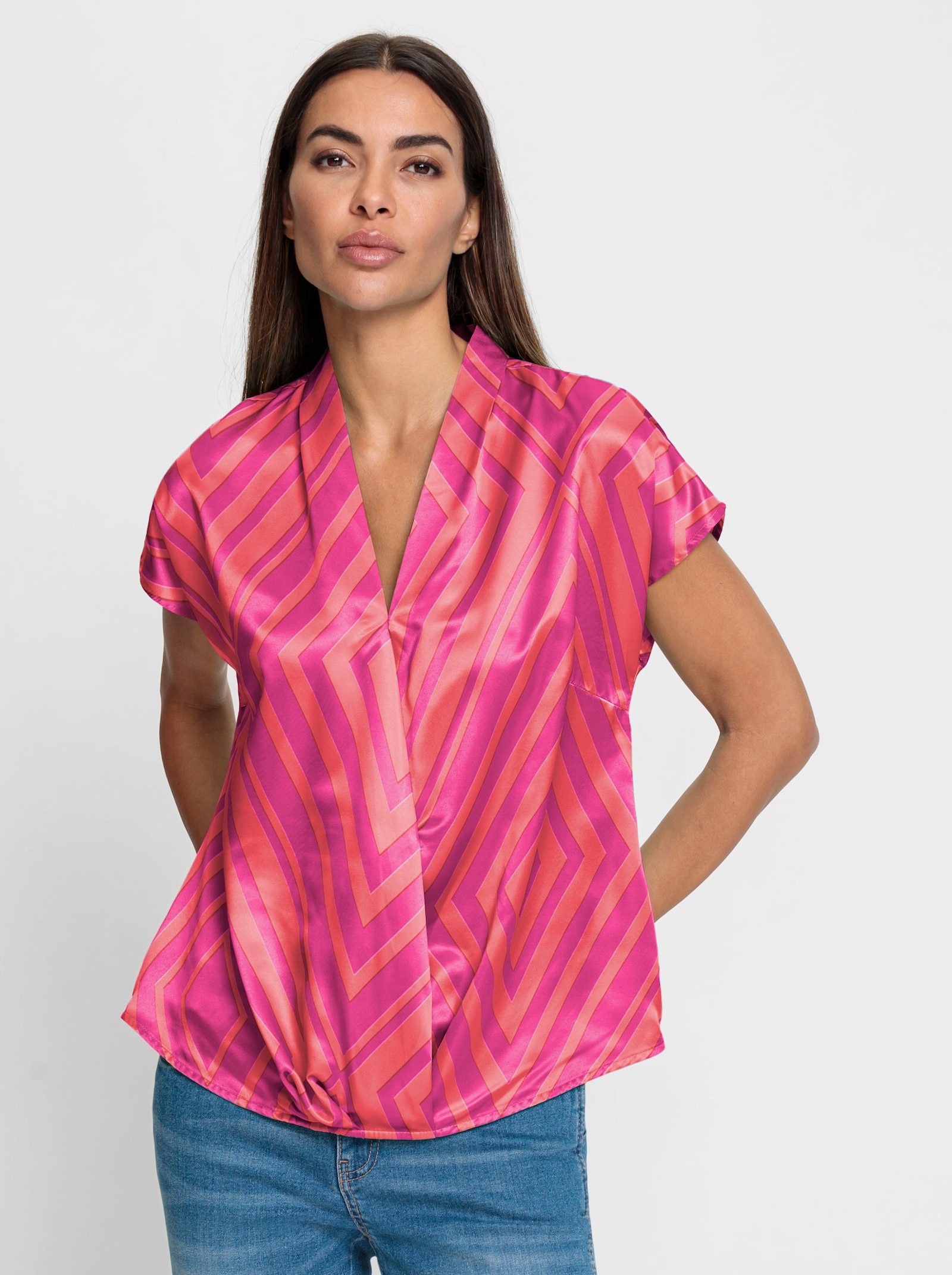 heine Druckbluse aus Satin - fuchsia-hummer-bedruckt