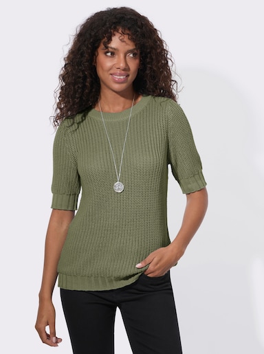 Kurzarmpullover mit Strickmuster - khaki