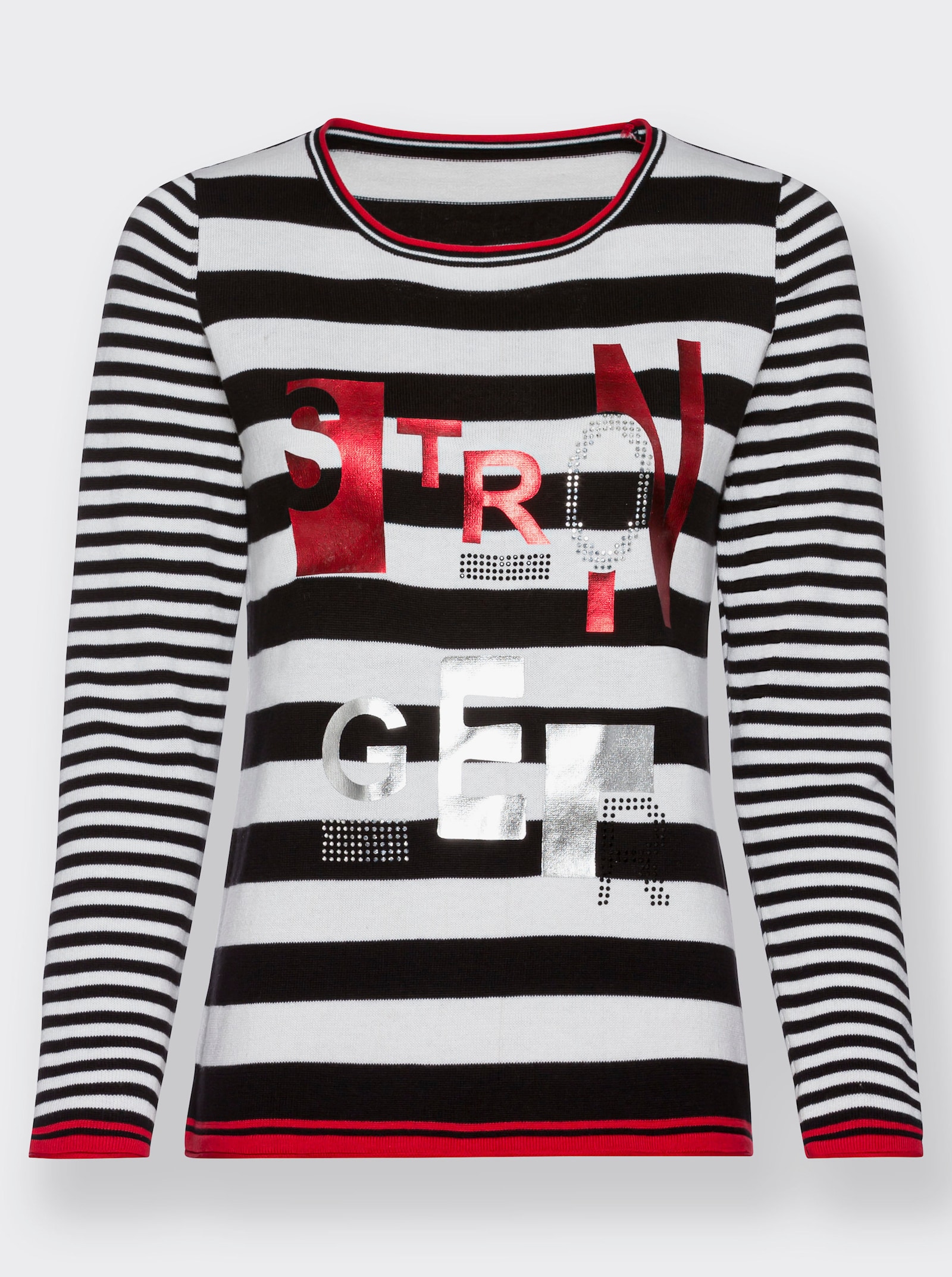 Gestreepte pullover met opschrift - zwart/wit gestreept