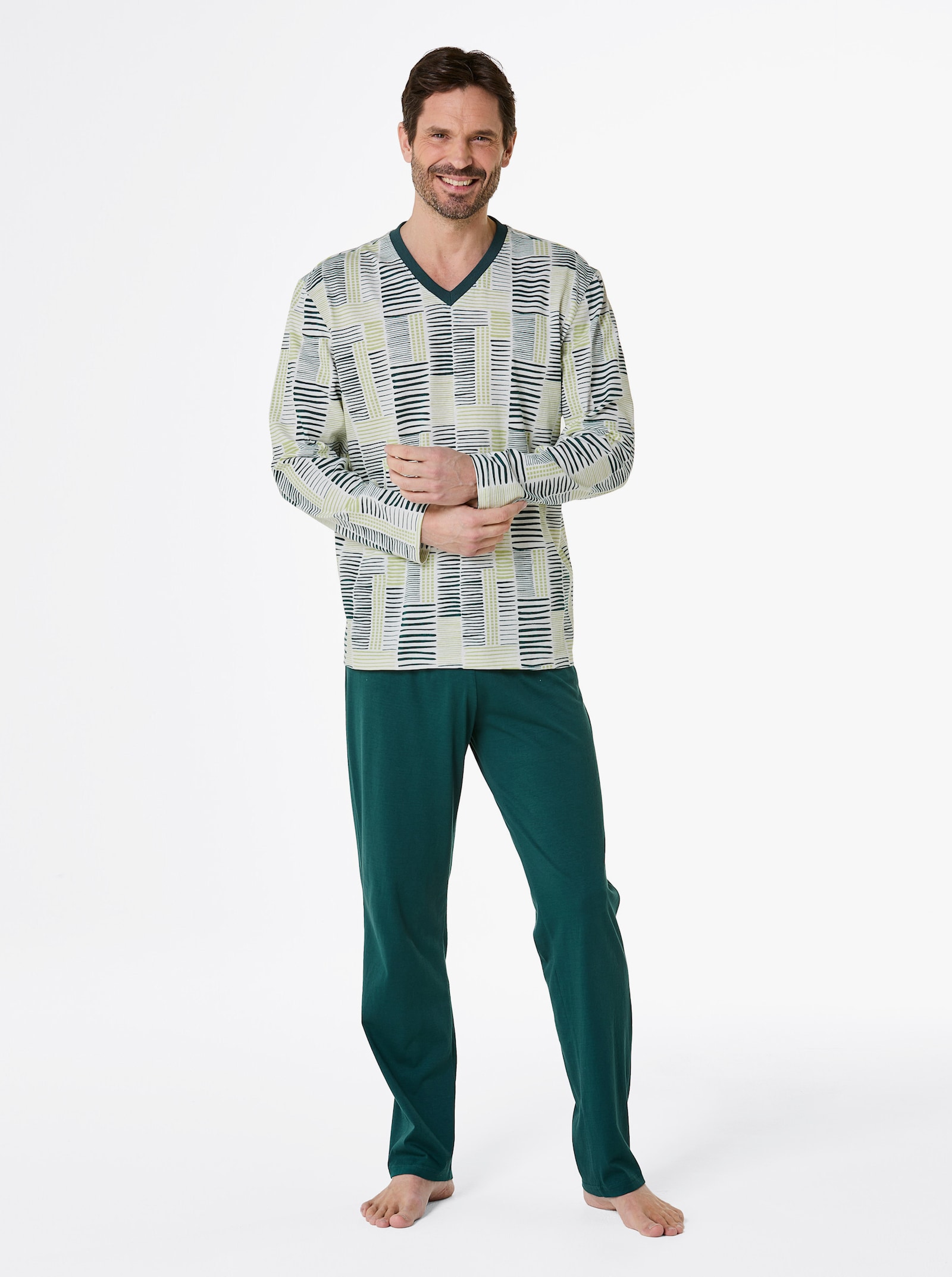 wäschepur men Schlafanzüge - ecru-dunkelblau + ecru-petrol