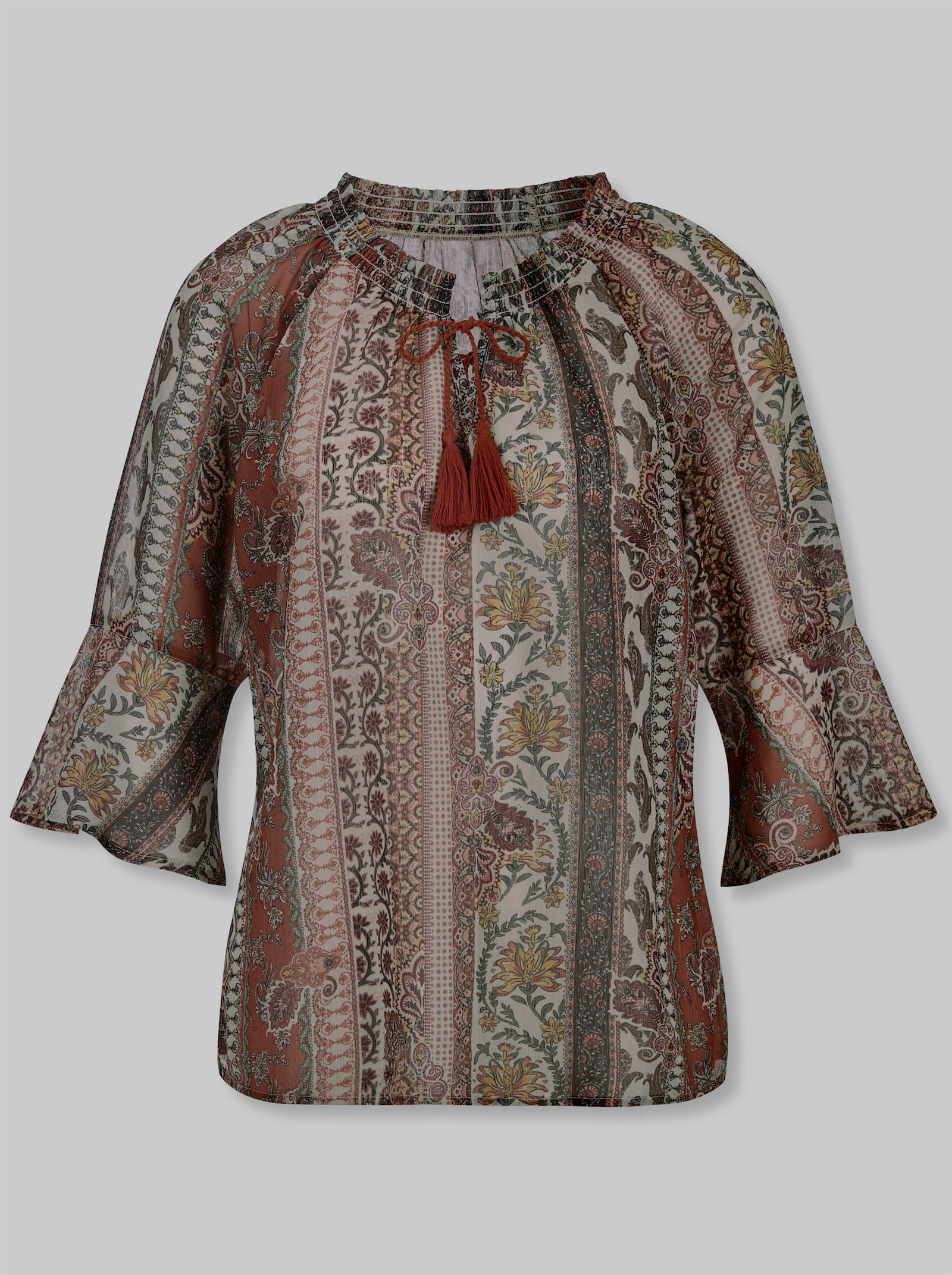 heine Chiffonbluse mit Volantärmel - sand-rostrot-bedruckt