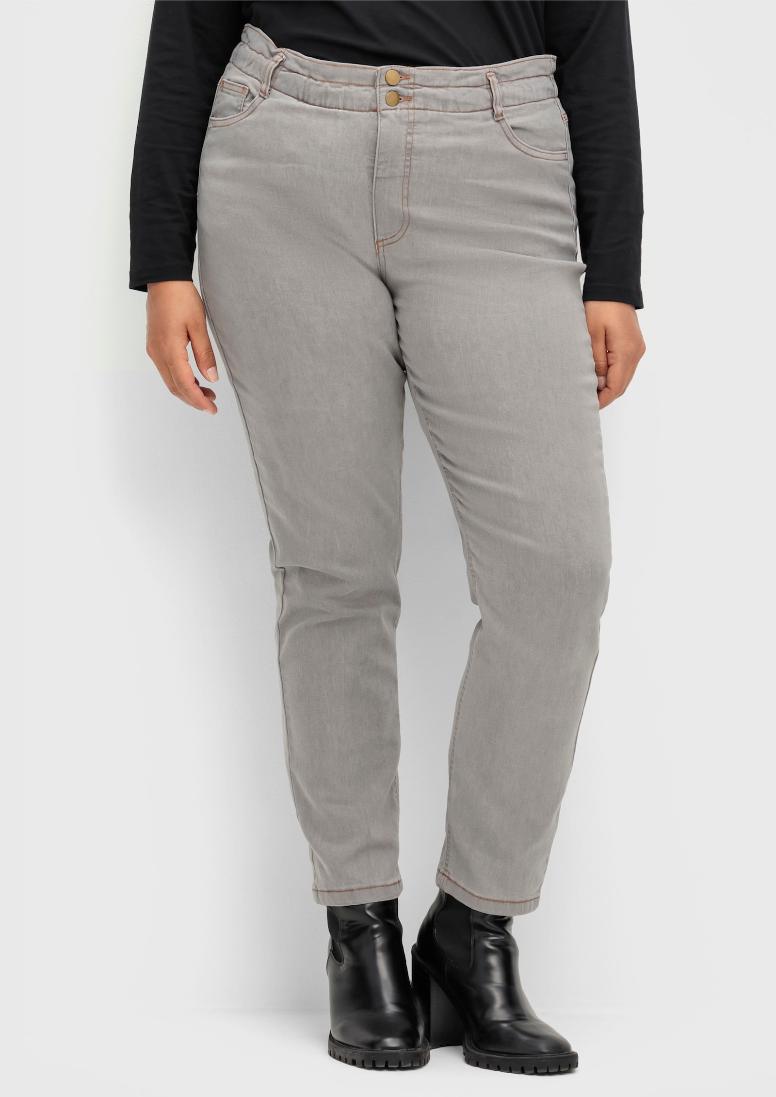 Jeans im Paperbag-Schnitt - grey-denim