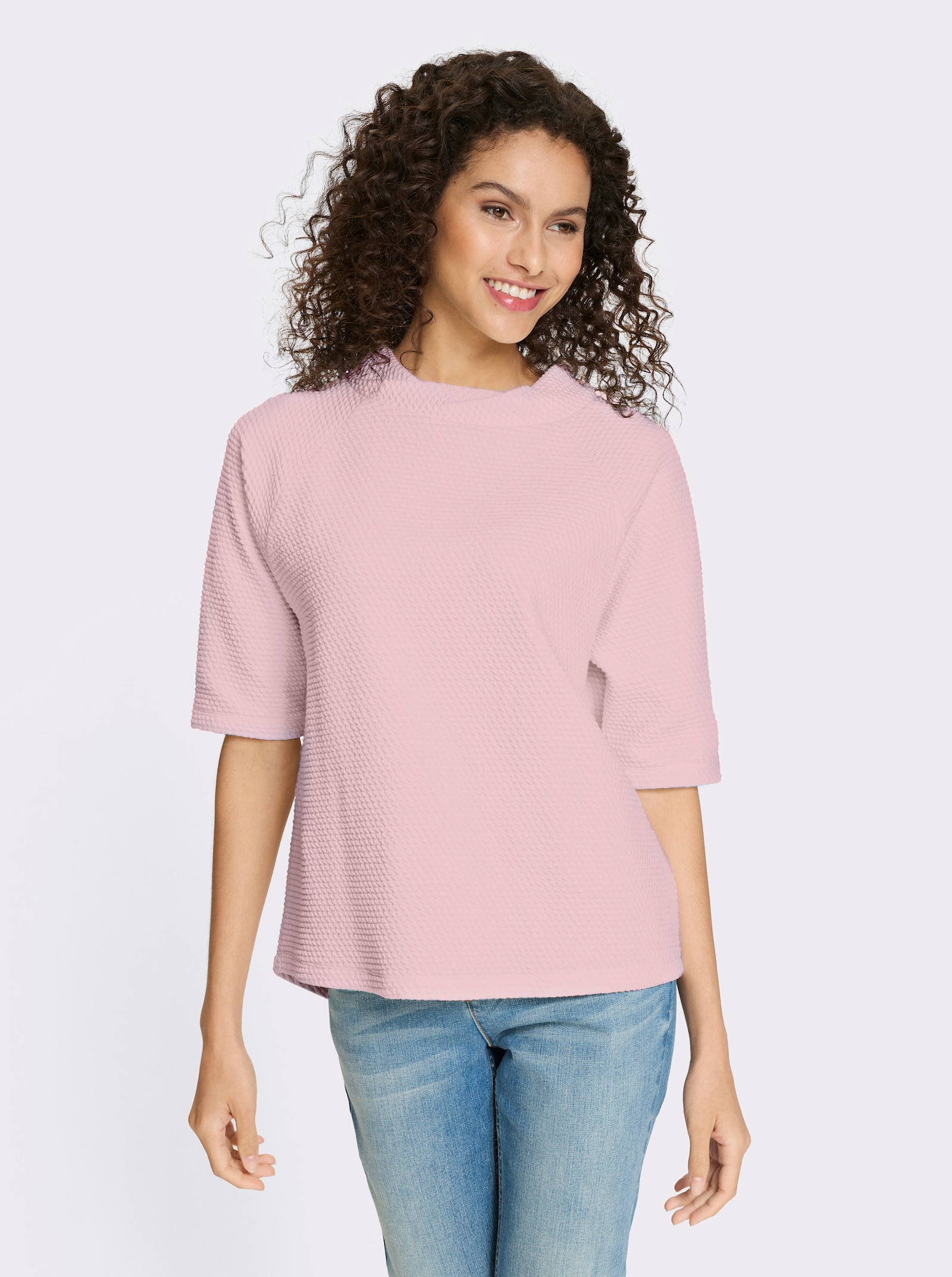 heine Stehkragenshirt mit Waffelstruktur - hellrosé