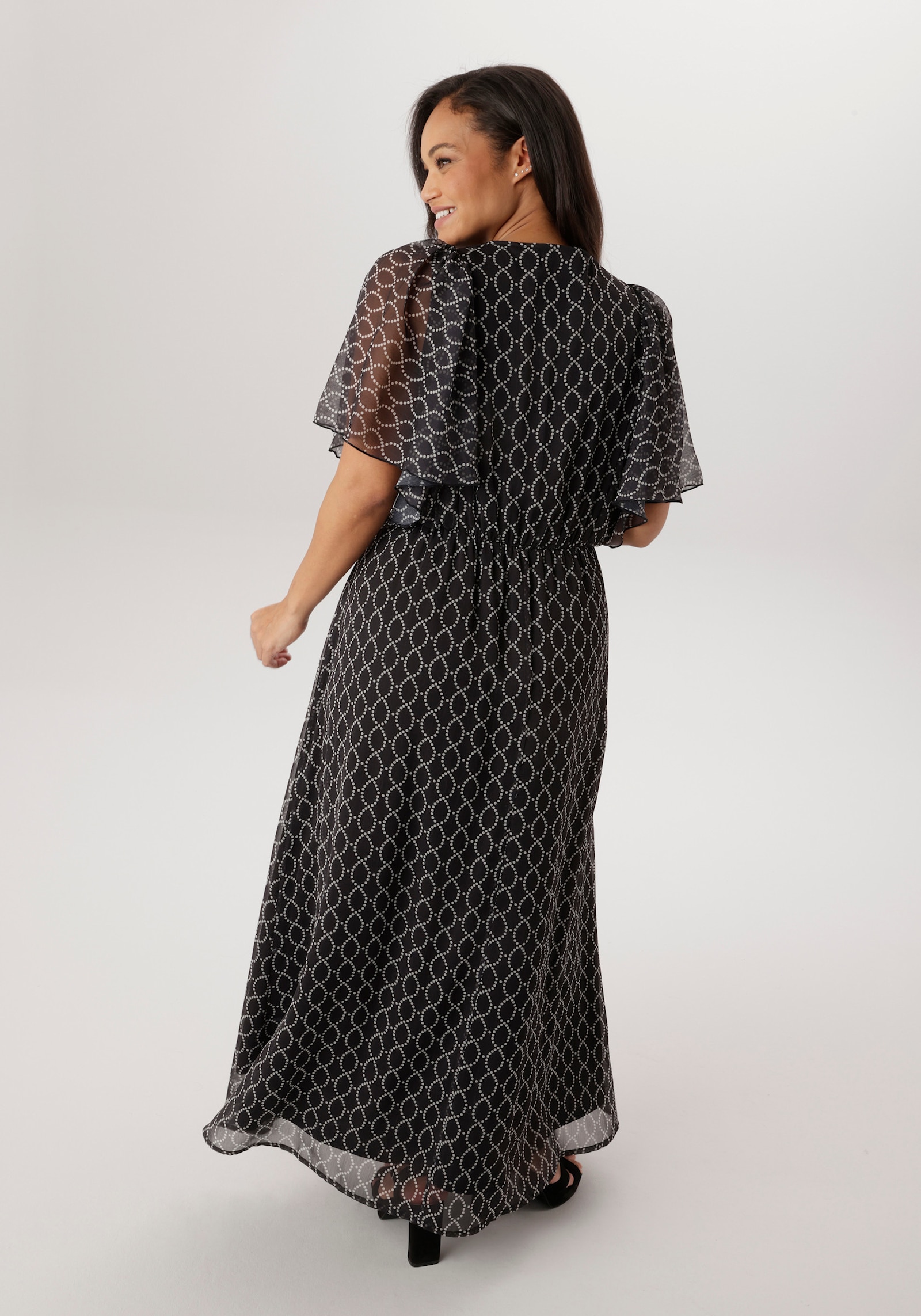 Aniston PLUS Chiffonkleid - schwarz-weiß