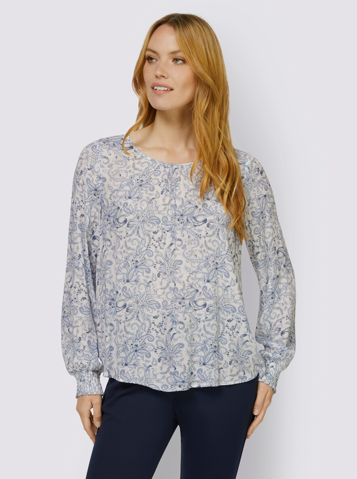 heine Druckbluse - ecru-bleu-bedruckt