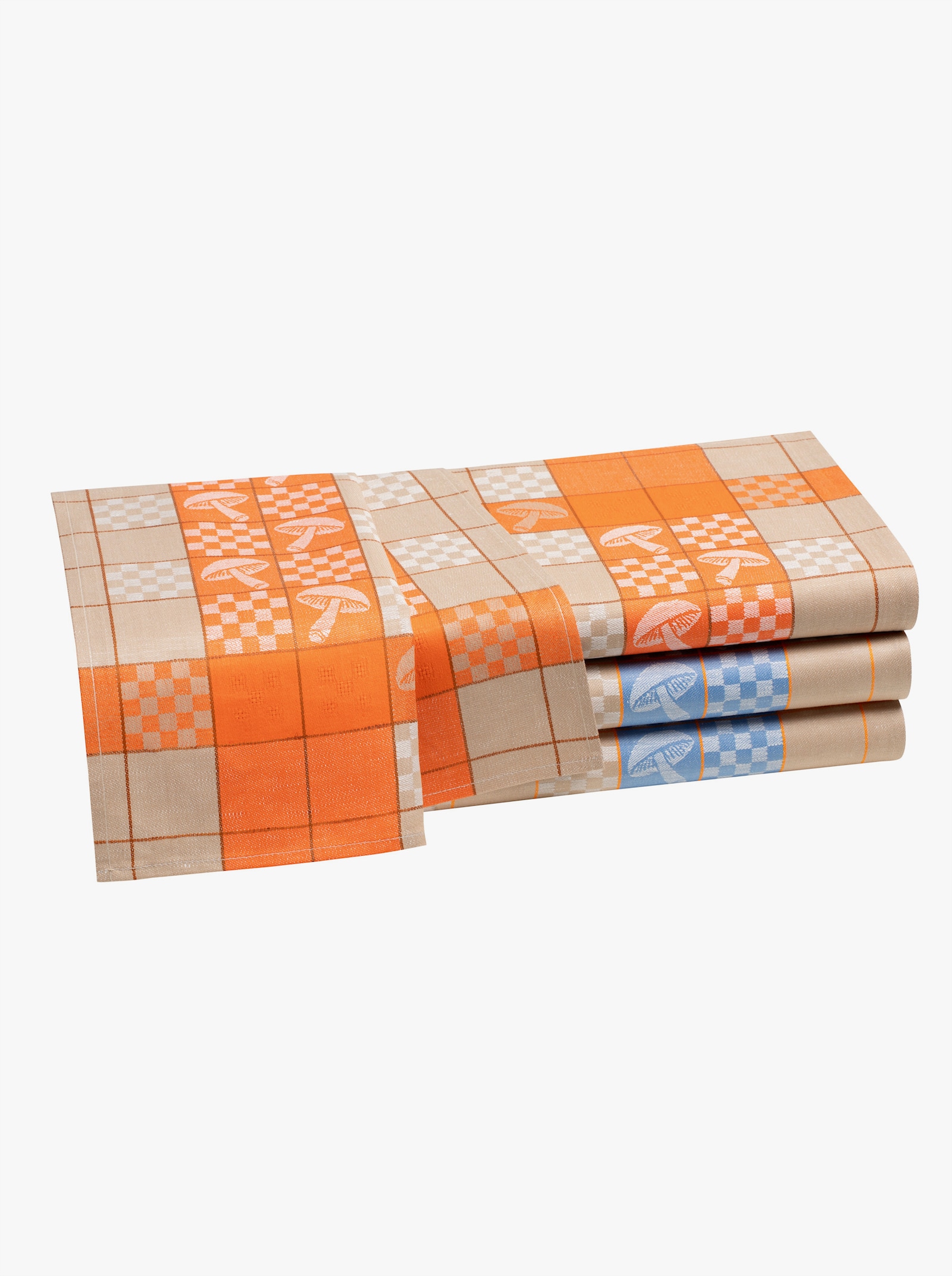Geschirrtücher - beige-himmelblau-gemustert + beige-orange-gemustert