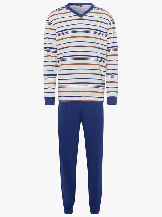 Schlafanzug - ecru-blau-gestreift