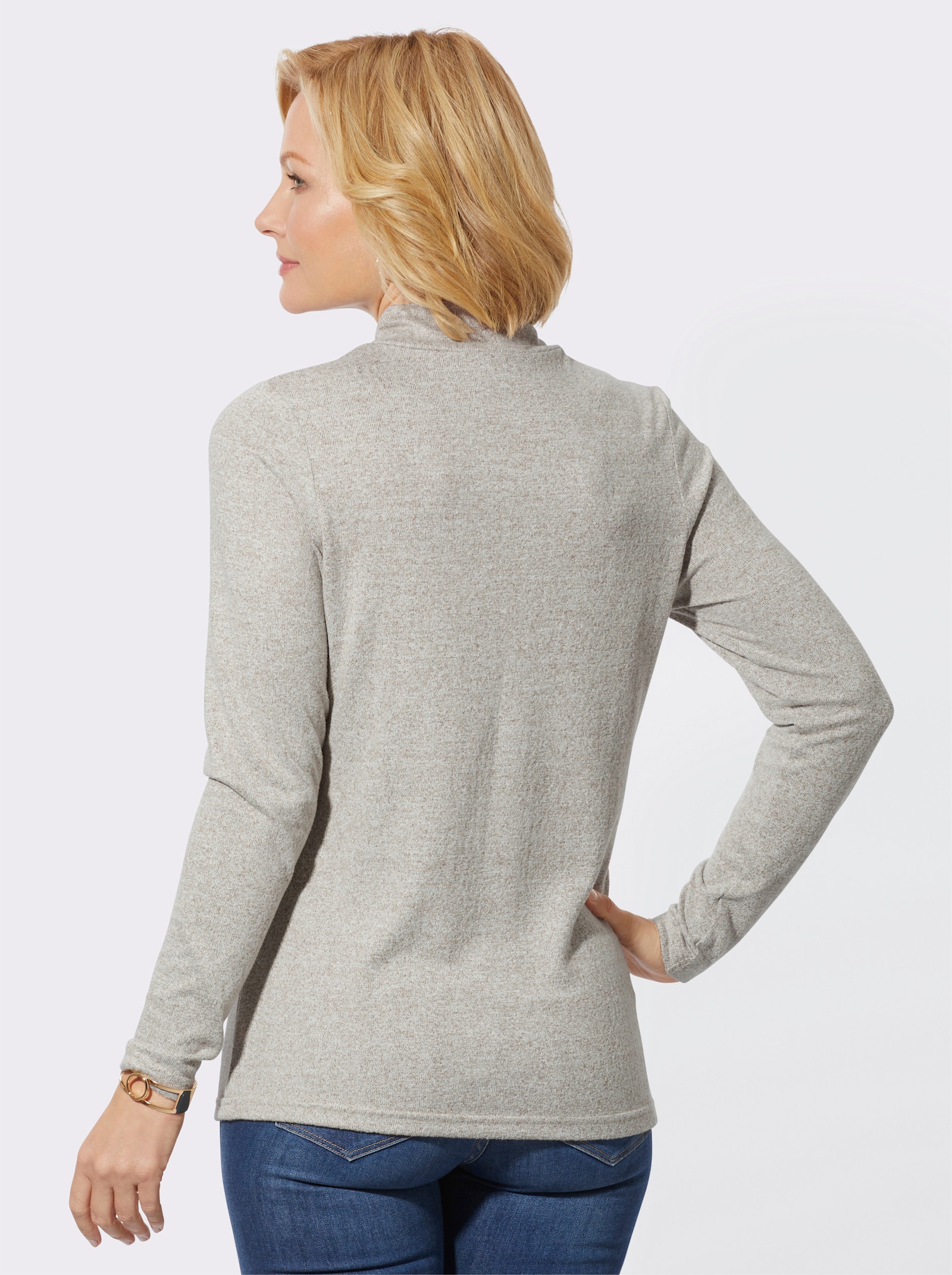 Stehkragenshirt in wärmender Qualität - schlamm-meliert