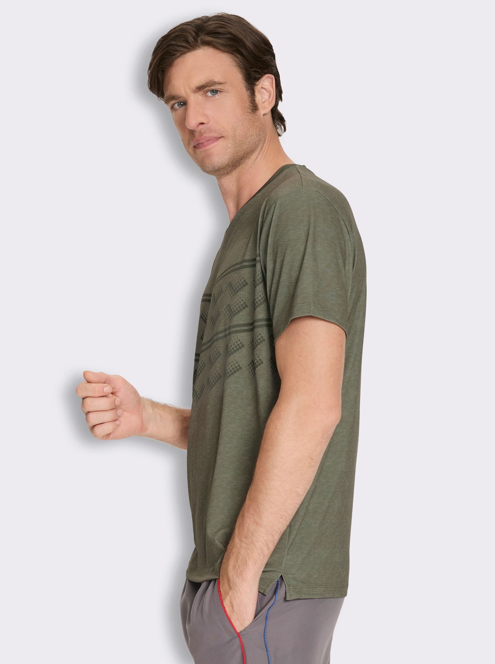 Funktionsshirt mit Seitenschlitzen - khaki-meliert