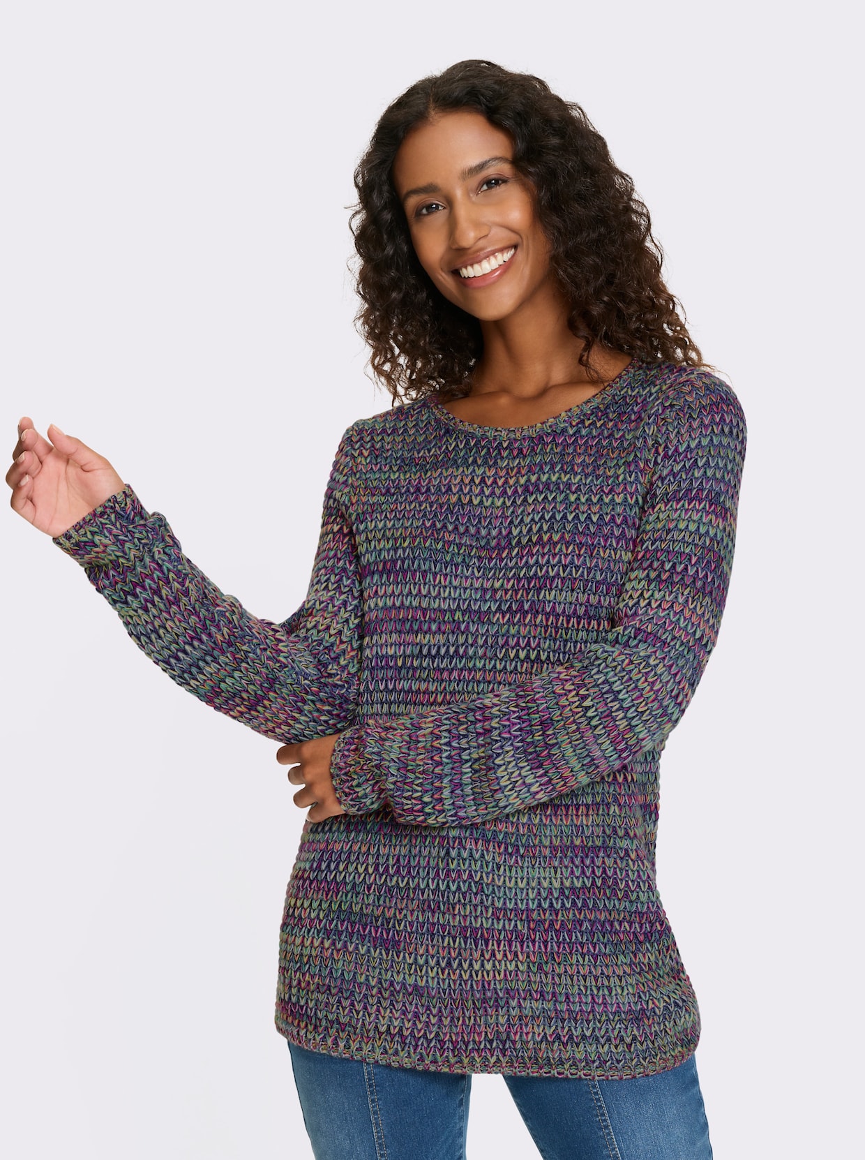 heine Langarm-Pullover - jeansblau-pink-gemustert