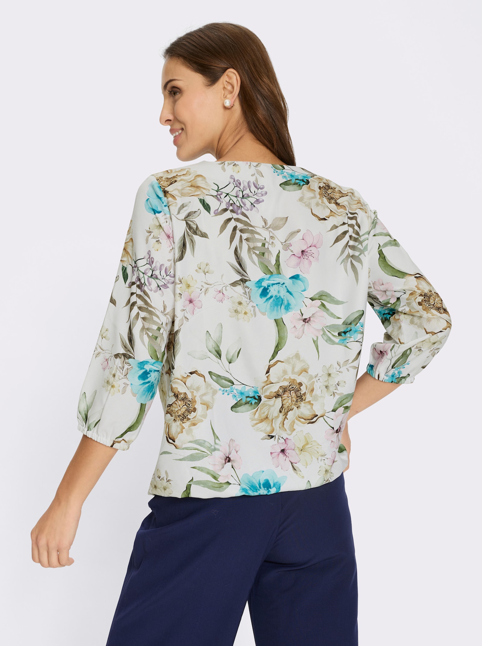 Druckbluse - ecru-rosé-bedruckt