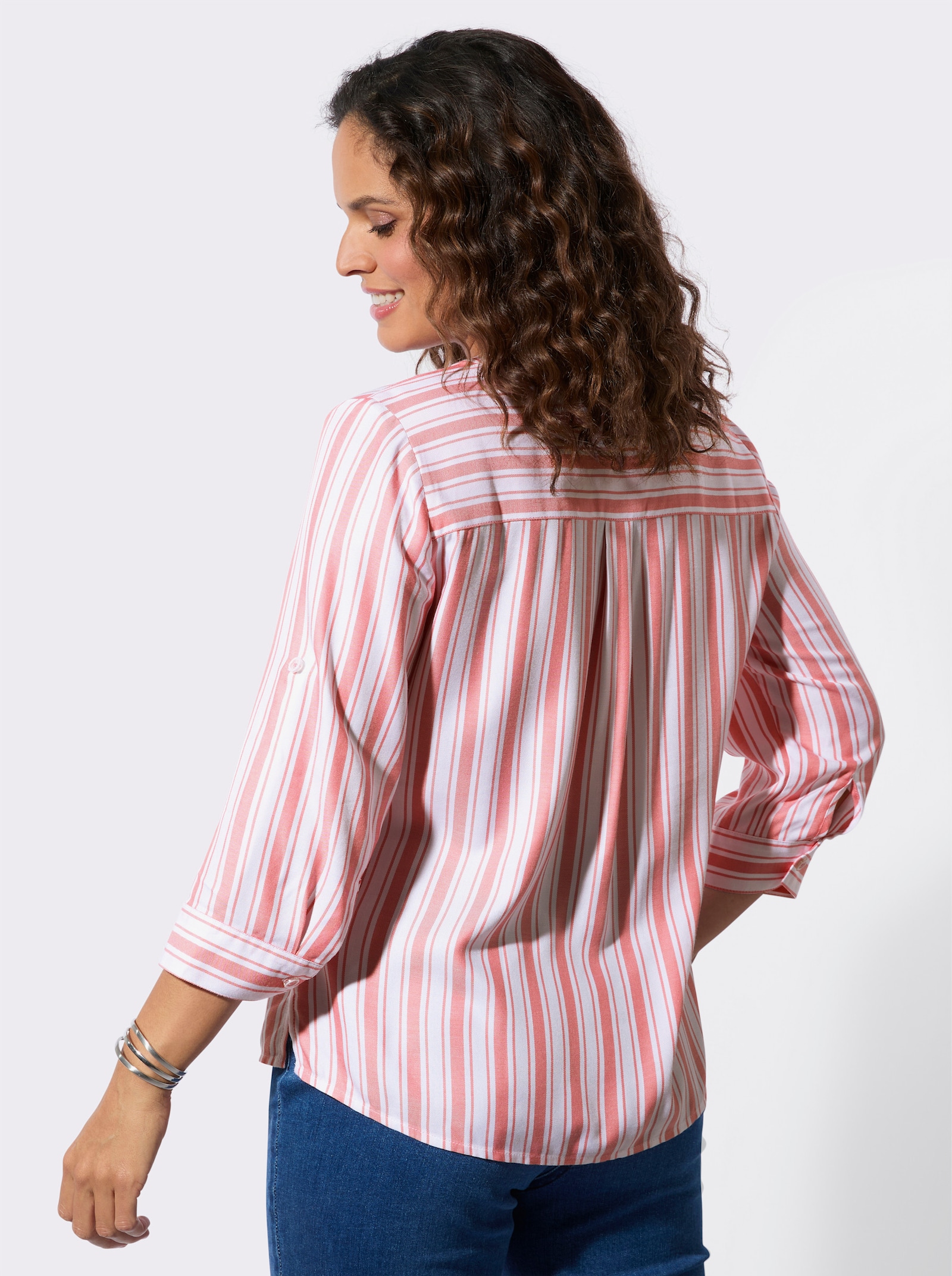 Gestreifte Bluse aus reiner Viskose - flamingo-weiß-gestreift