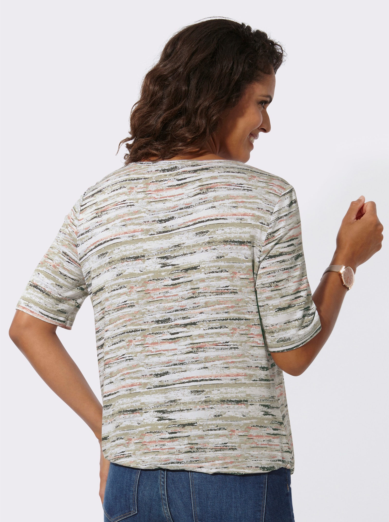 Shirt met korte mouwen in viscosemix - leem/poudre bedrukt