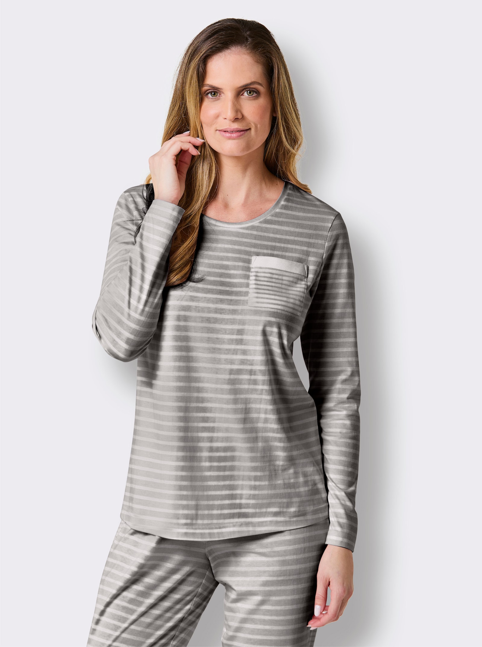 wäschepur Pyjama-Shirt - steengrijs/wit gestreept