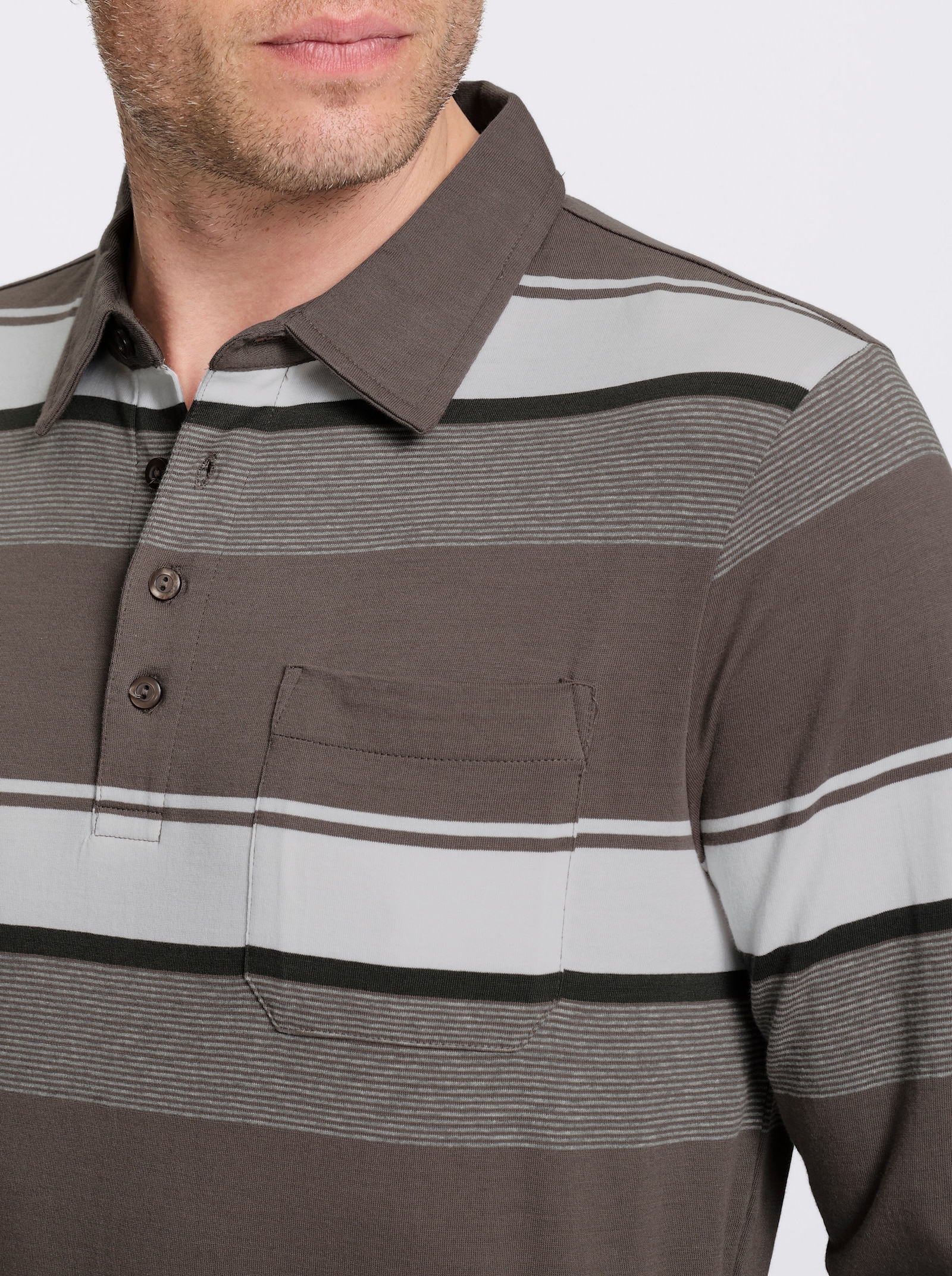 Marco Donati Langarmshirt im Streifen-Dessin allover - dunkeltaupe-gestreift