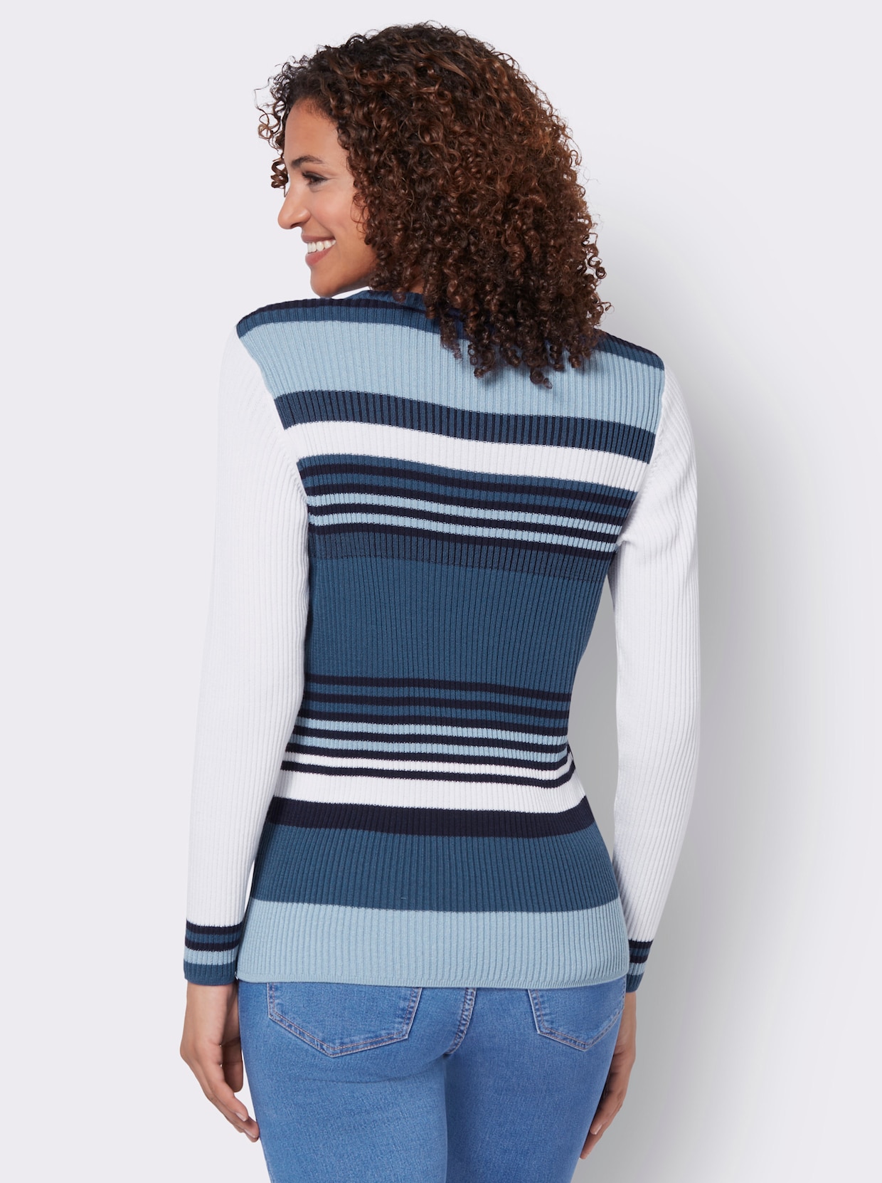 Pullover met lange mouwen - jeansblauw/wit gedessineerd