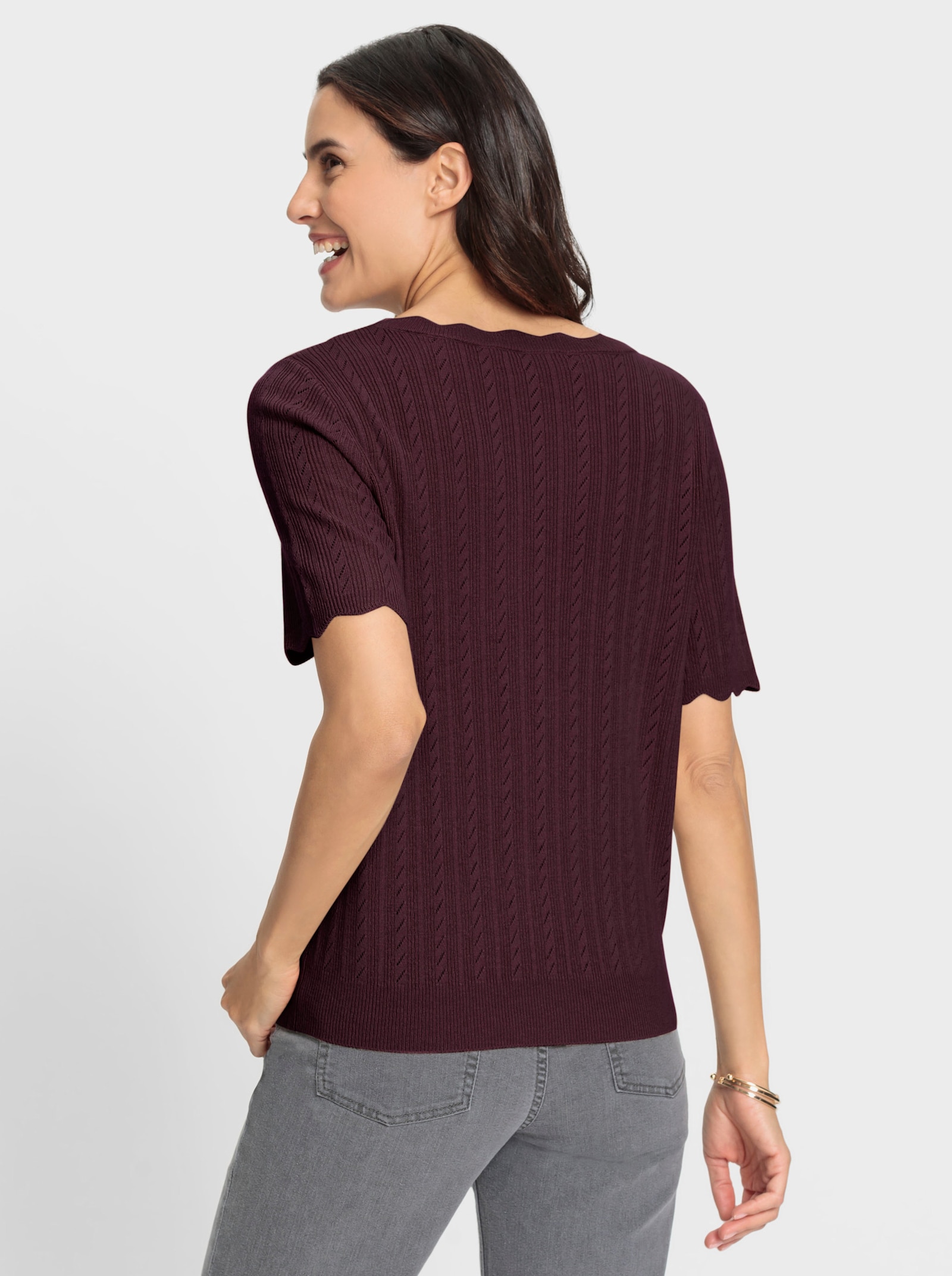 Pullover met korte mouwen in hoogwaardige garenmix - bordeaux