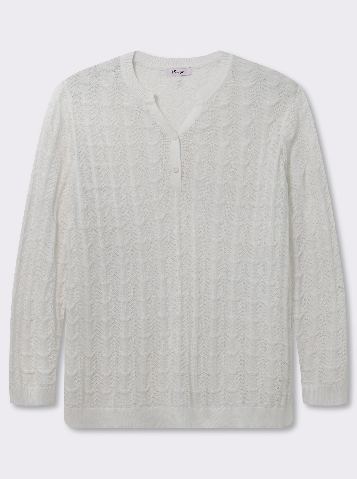 sheego Ajourpullover mit kurzer Knopfleiste - ecru